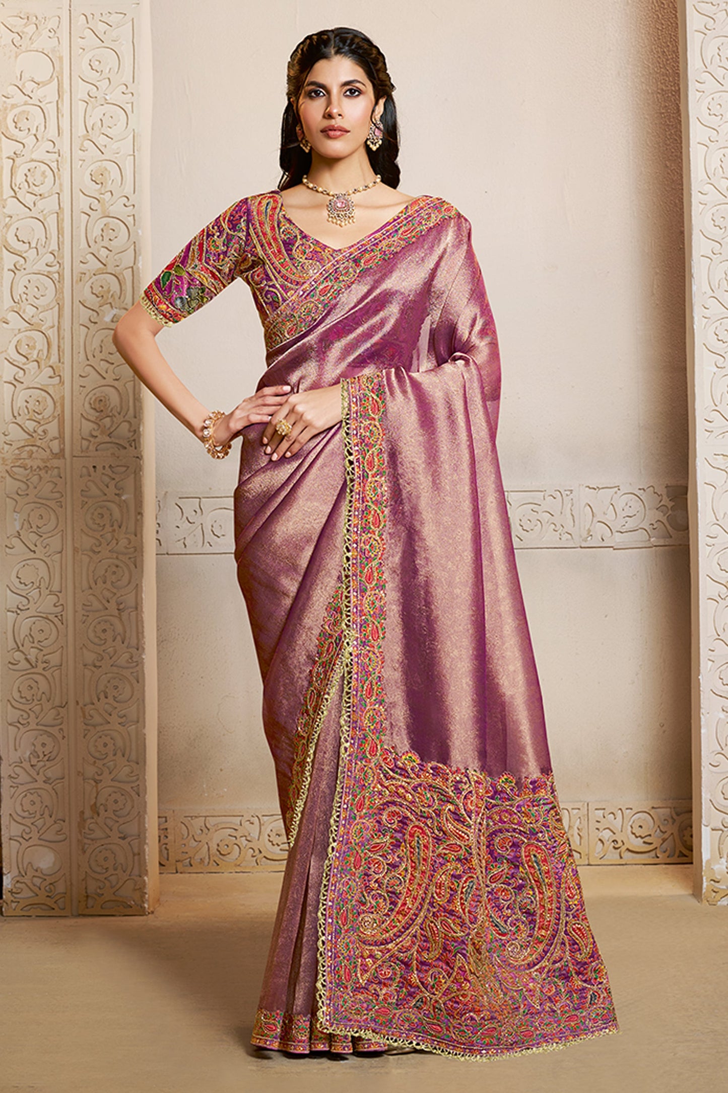 Mauve Embroidered Kanjivaram Silk Saree-SAR10873_1_SareeButa.com