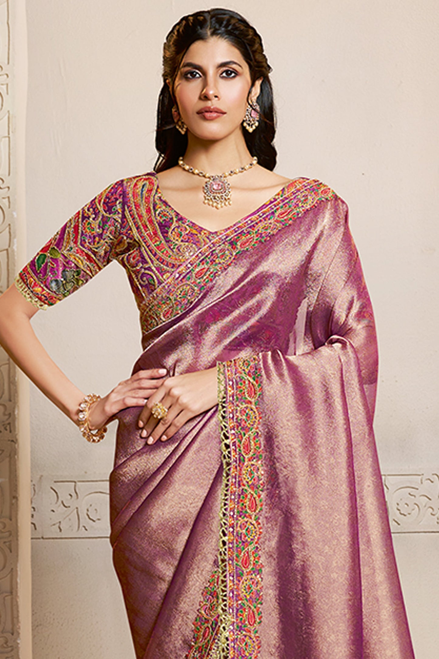 Mauve Embroidered Kanjivaram Silk Saree-SAR10873_3_SareeButa.com