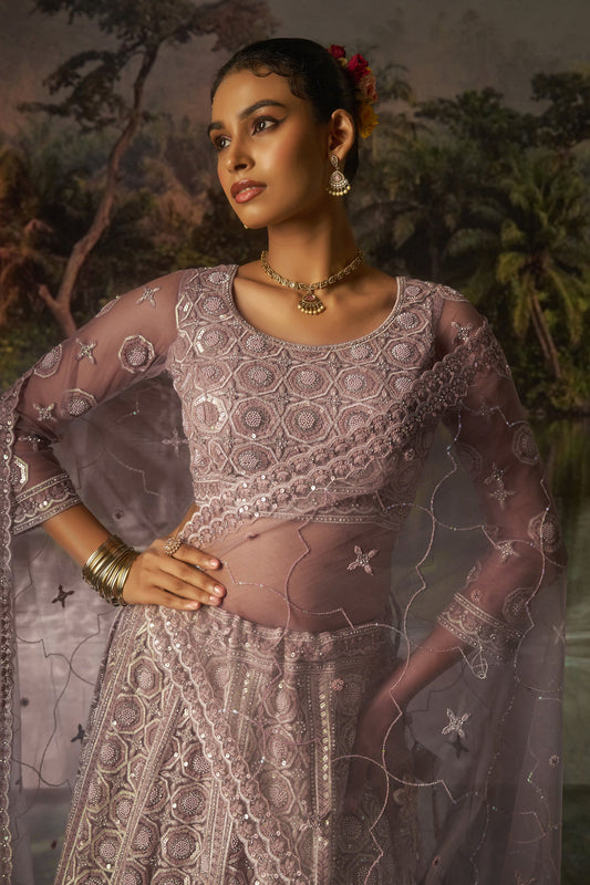 Mauve Embroidered Sequinced Semi-Stitched Lehenga-SAR10355_2_SareeButa.com