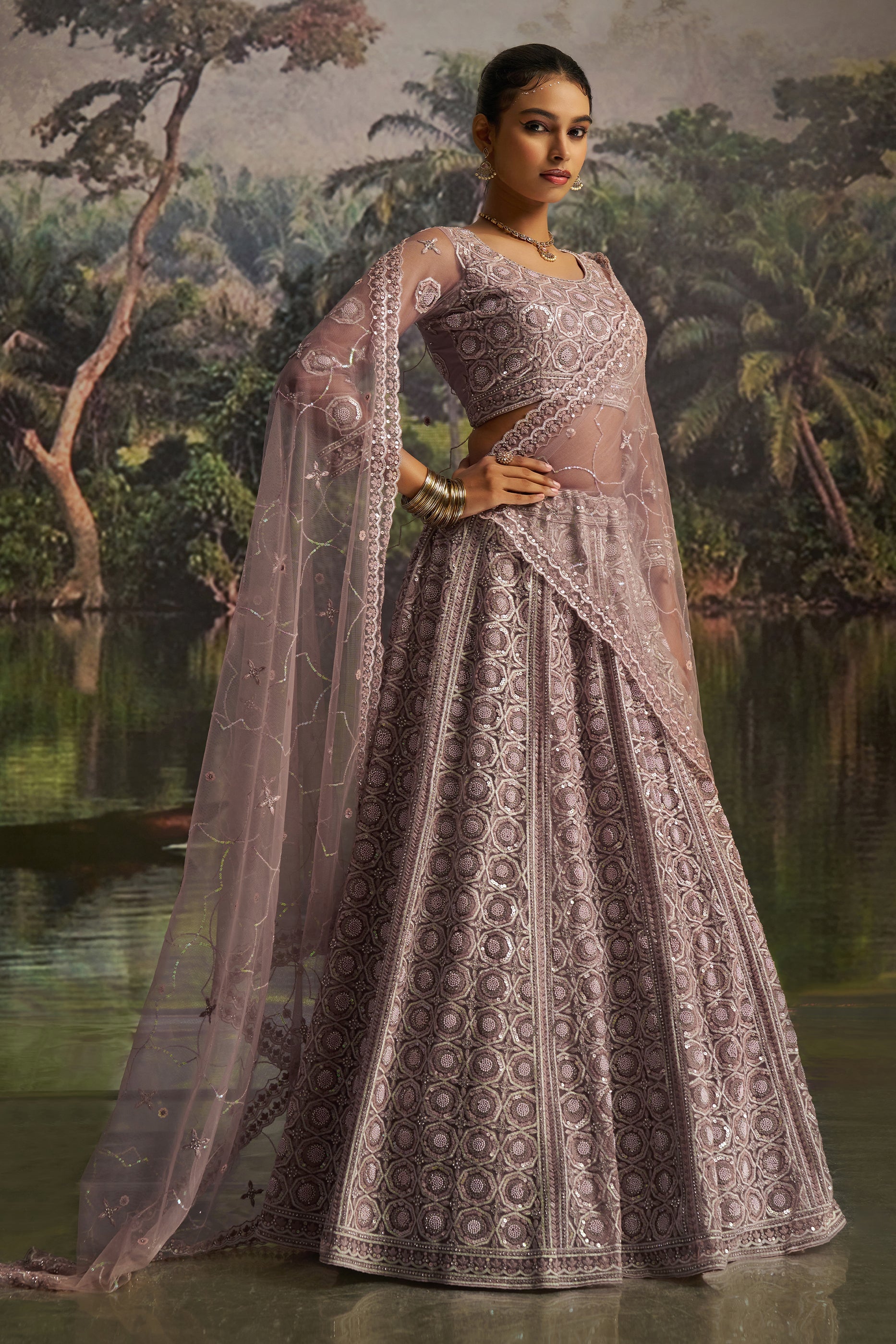 Mauve Embroidered Sequinced Semi-Stitched Lehenga-SAR10355_4_SareeButa.com