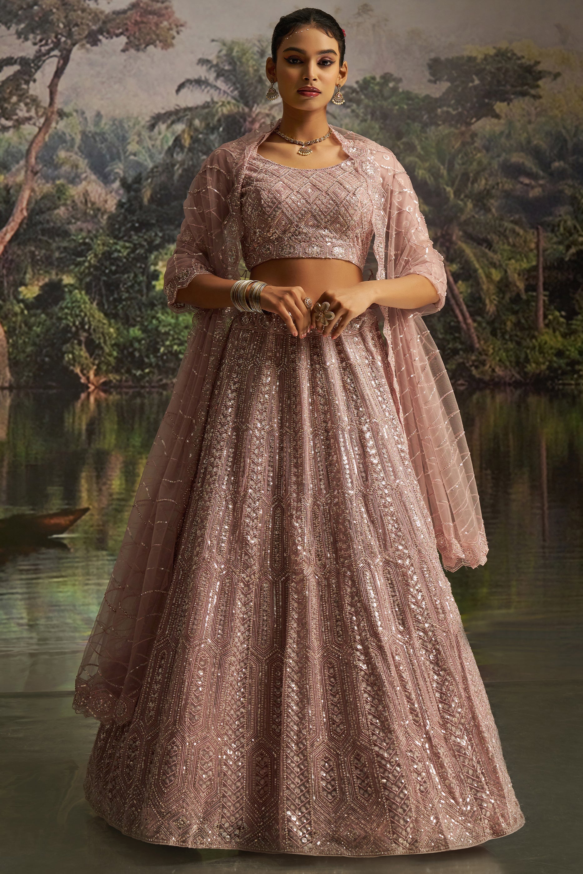 Mauve Embroidered Sequinced Semi-Stitched Lehenga-SAR10359_1_SareeButa.com