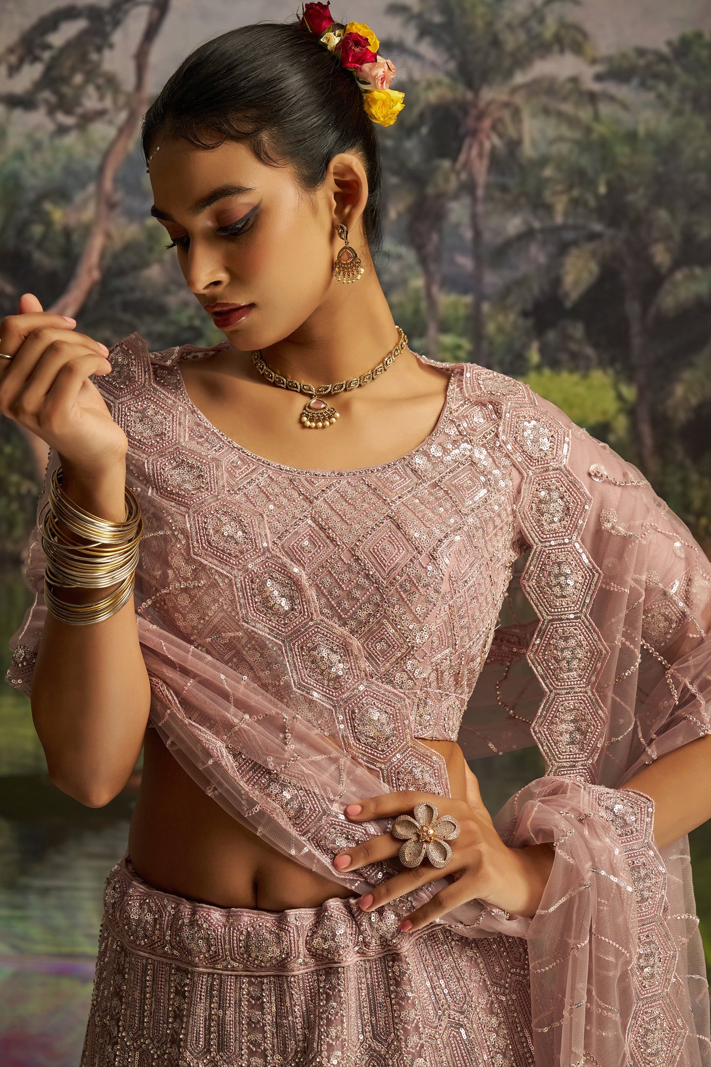 Mauve Embroidered Sequinced Semi-Stitched Lehenga-SAR10359_3_SareeButa.com