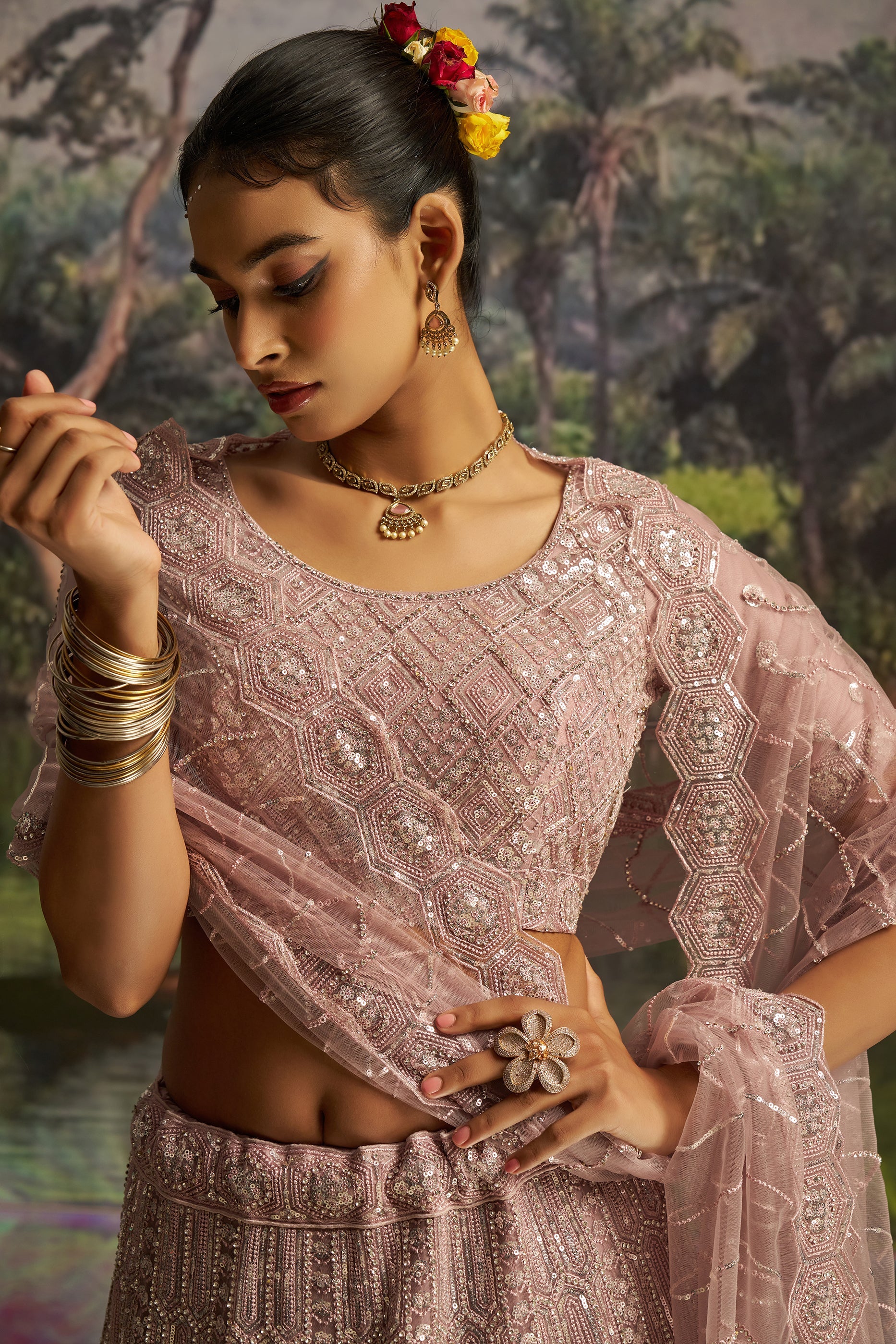 Mauve Embroidered Sequinced Semi-Stitched Lehenga-SAR10359_3_SareeButa.com