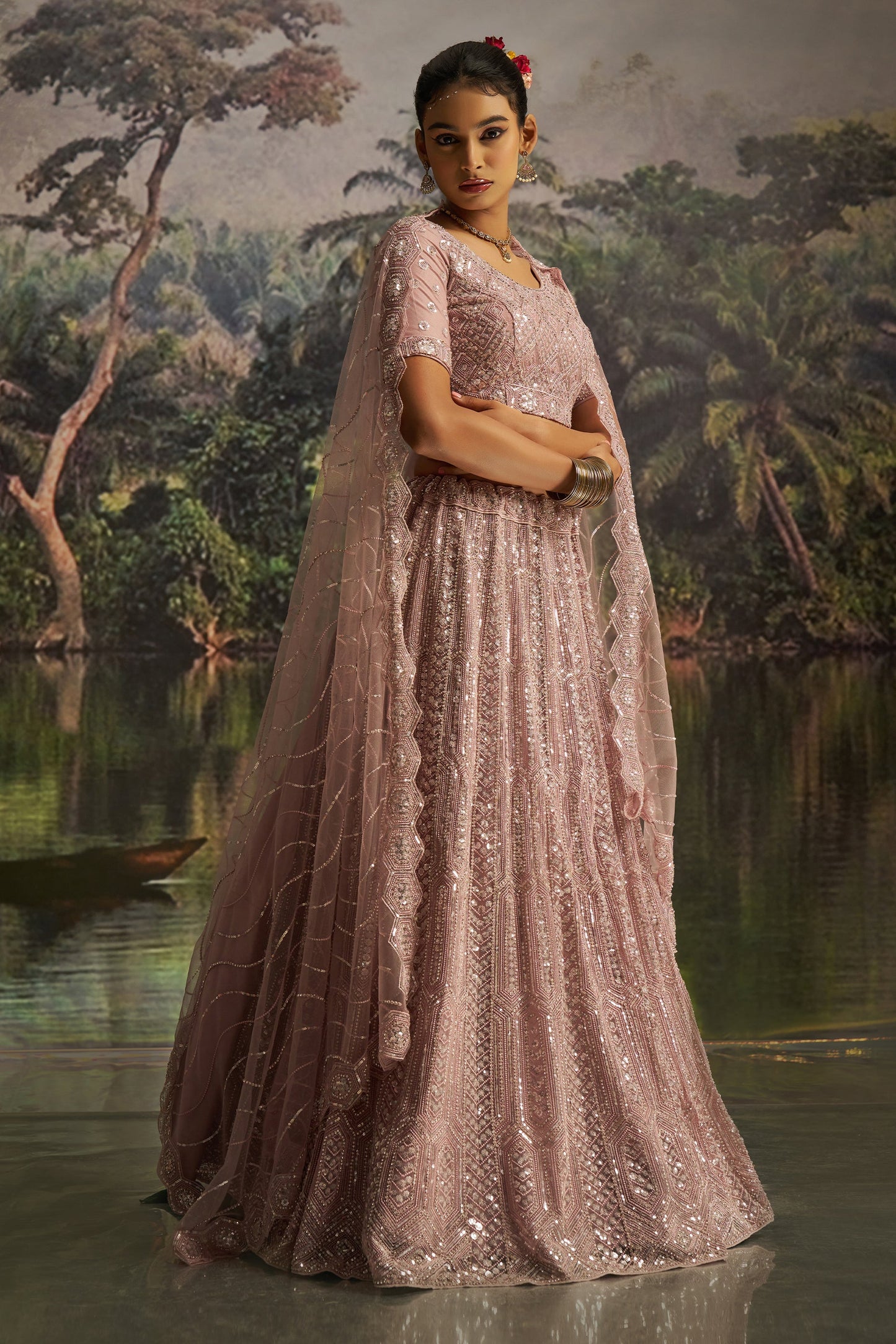 Mauve Embroidered Sequinced Semi-Stitched Lehenga-SAR10359_4_SareeButa.com