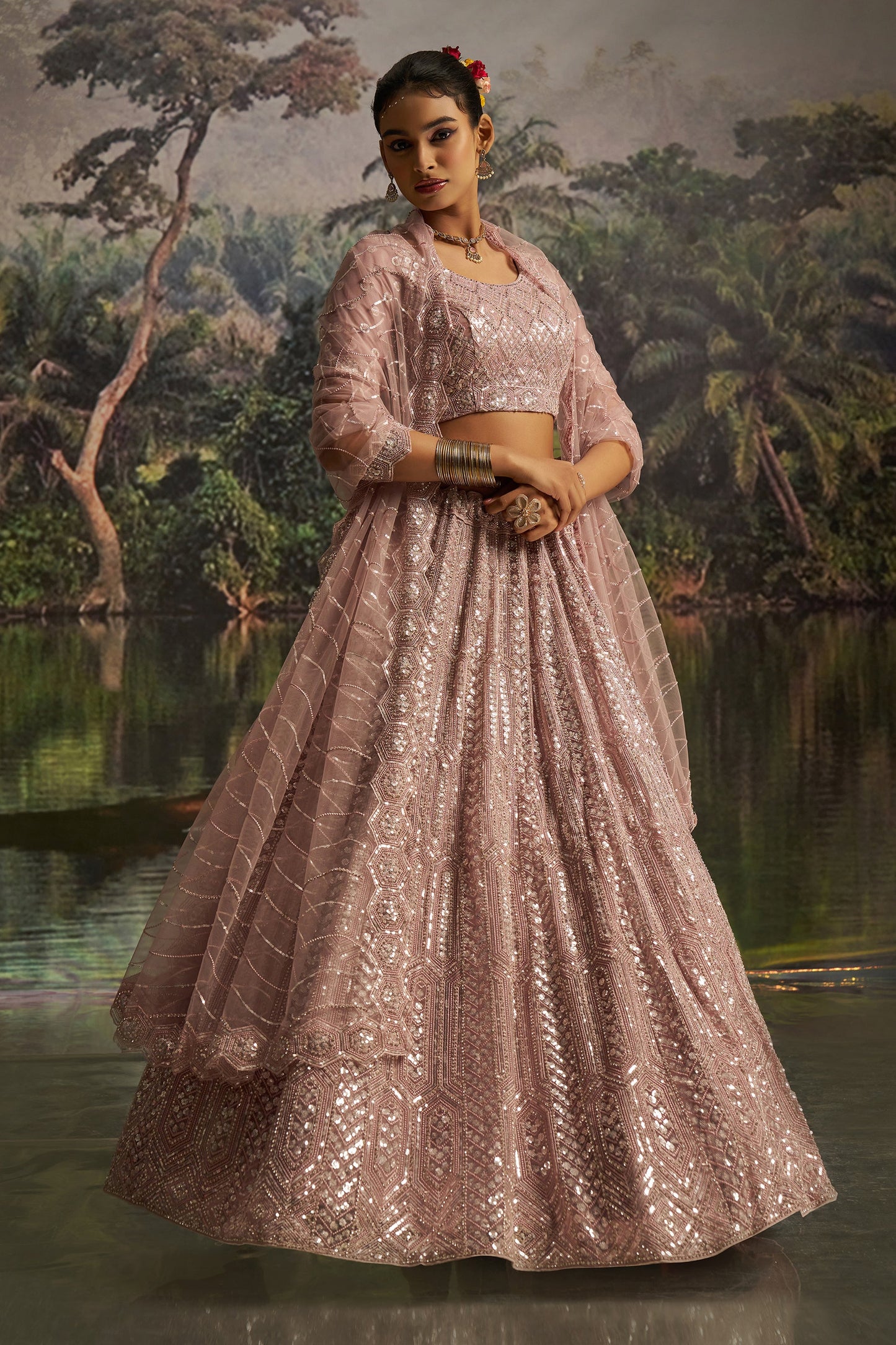 Mauve Embroidered Sequinced Semi-Stitched Lehenga-SAR10359_5_SareeButa.com