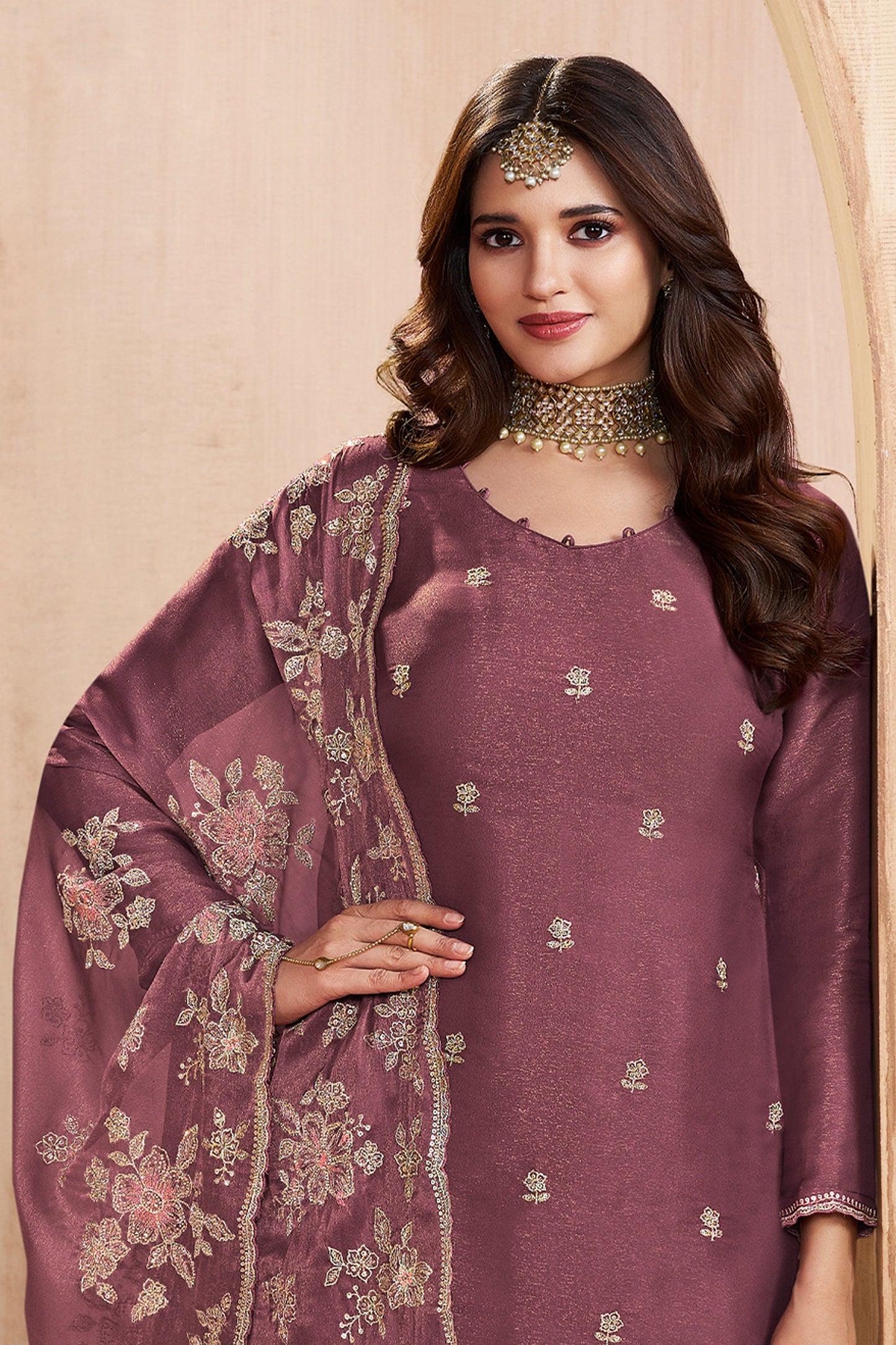 Purple Embroidered Silk Suit-SAR11745_3_SareeButa.com