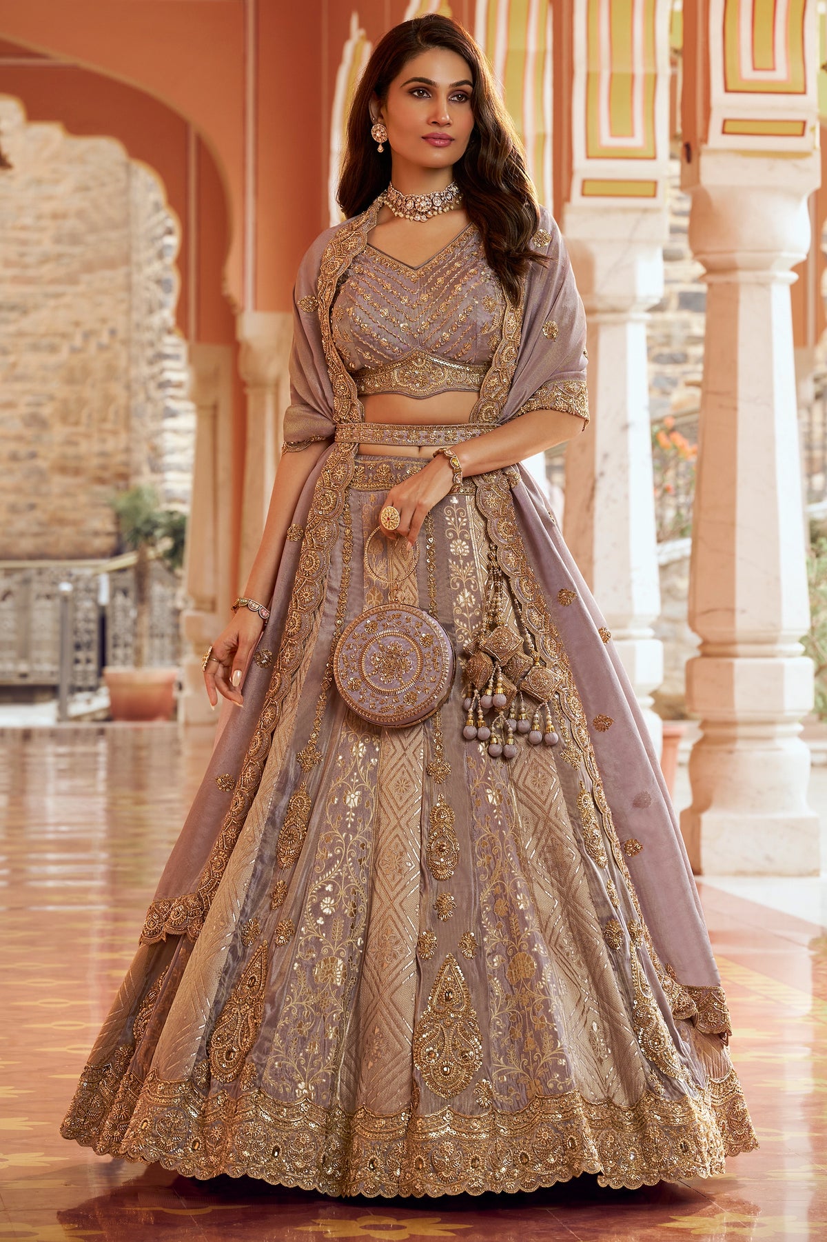 Mauve Heavy Work Banarasi Silk Lehenga-SAR13275_1_SareeButa.com