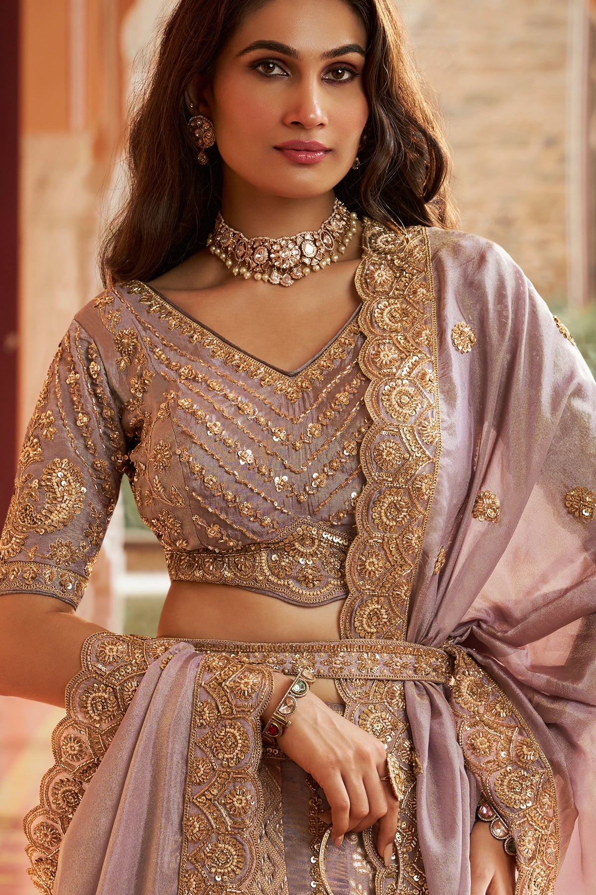 Mauve Heavy Work Banarasi Silk Lehenga-SAR13275_3_SareeButa.com