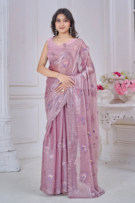 Mauve Pink Embroidered Organza Saree-SAR10755_1_SareeButa.com