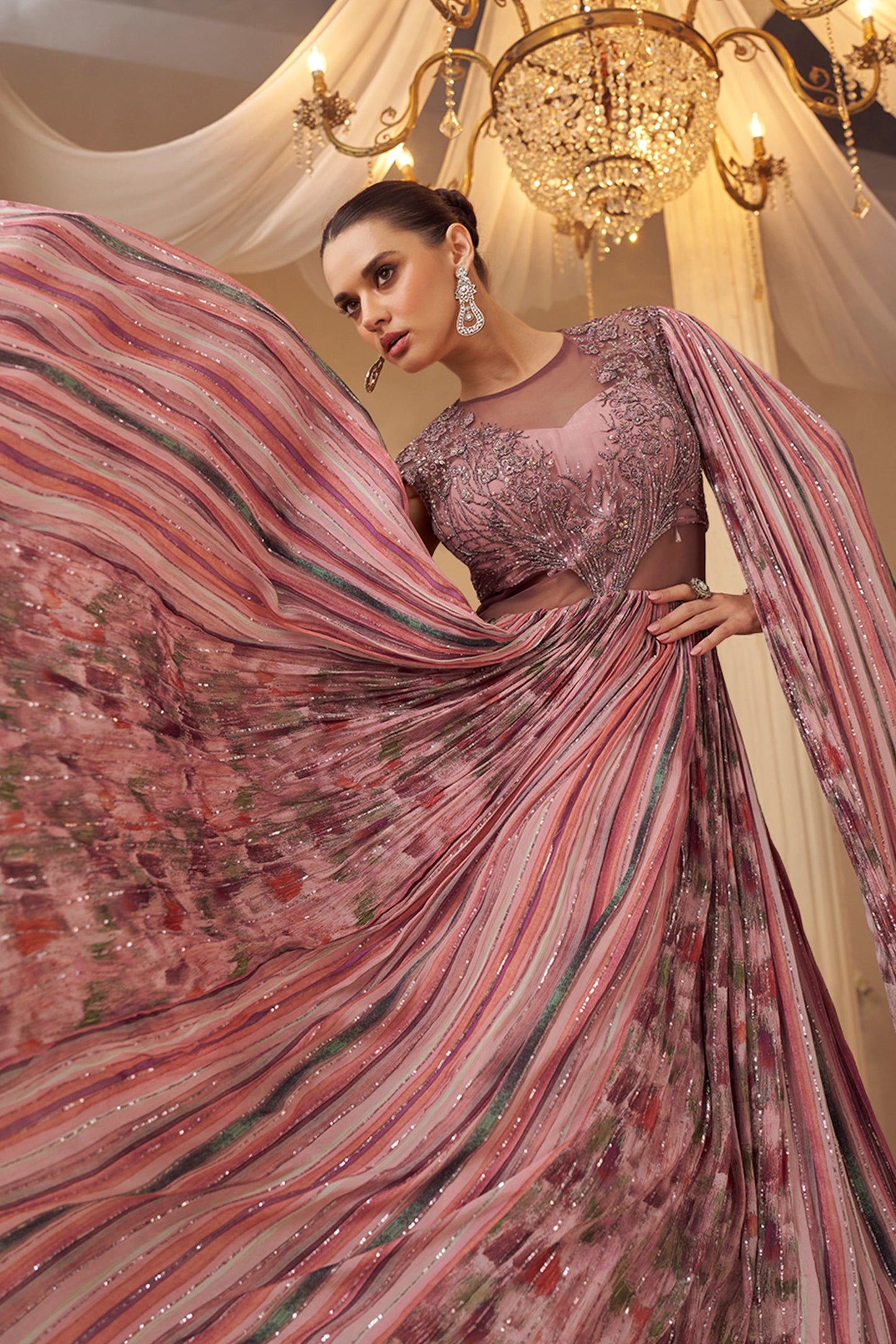 Mauve Pink Readymade Chinon Silk Gown-SAR10953_2_SareeButa.com