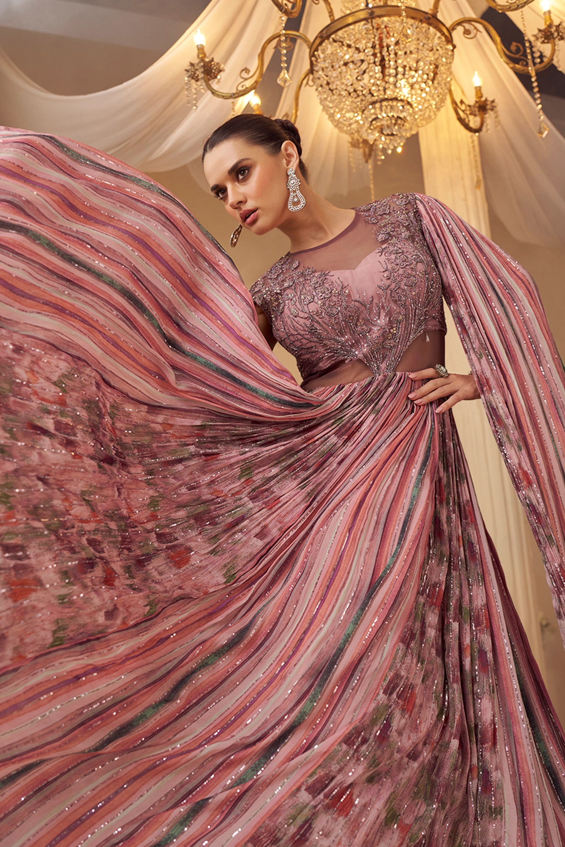 Mauve Pink Readymade Chinon Silk Gown-SAR10953_2_SareeButa.com