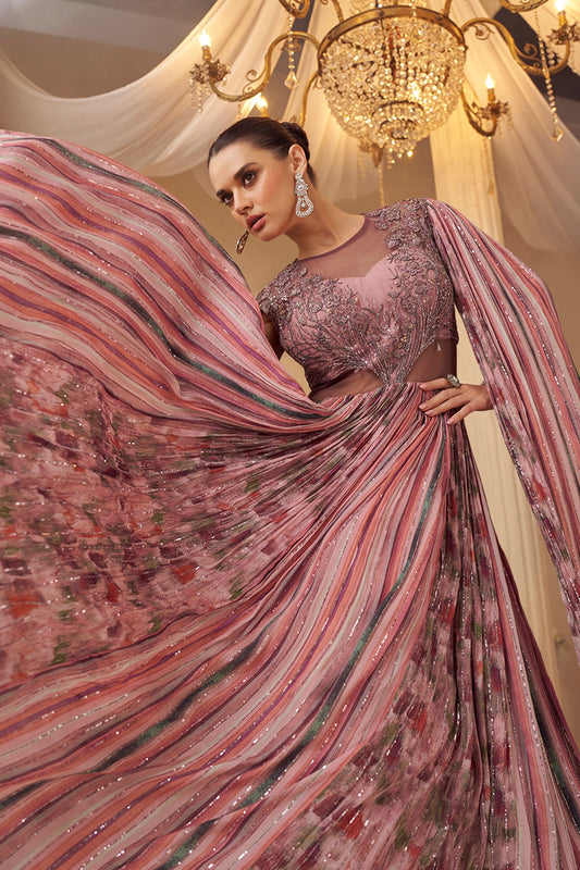 Mauve Pink Readymade Chinon Silk Gown-SAR10953_2_SareeButa.com