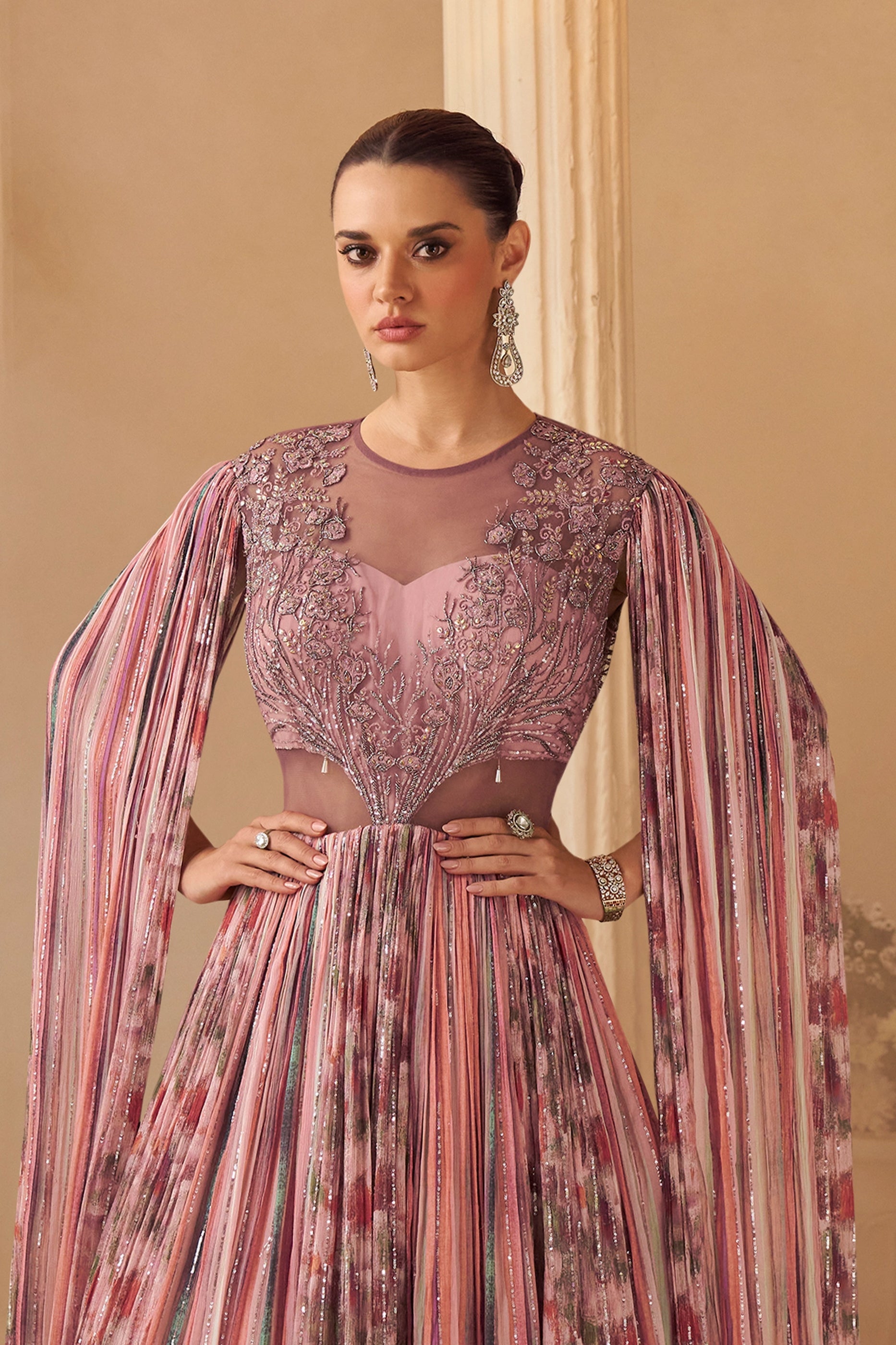 Mauve Pink Readymade Chinon Silk Gown-SAR10953_4_SareeButa.com