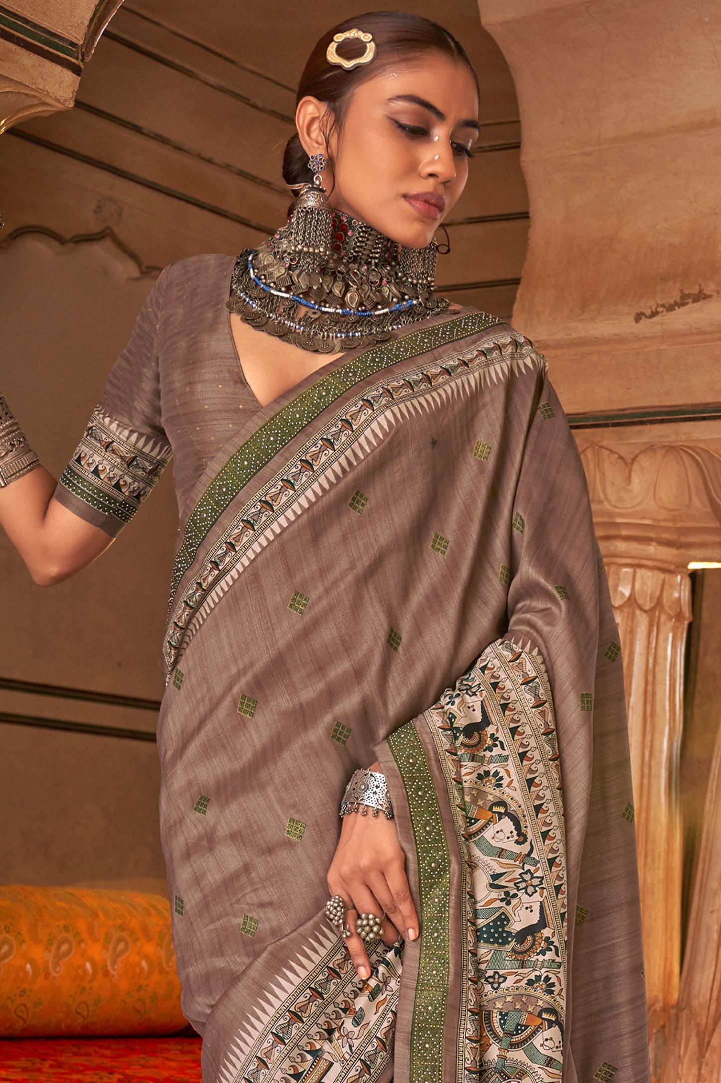Mauve Printed Viscose Silk Saree-SAR10089_3_SareeButa.com
