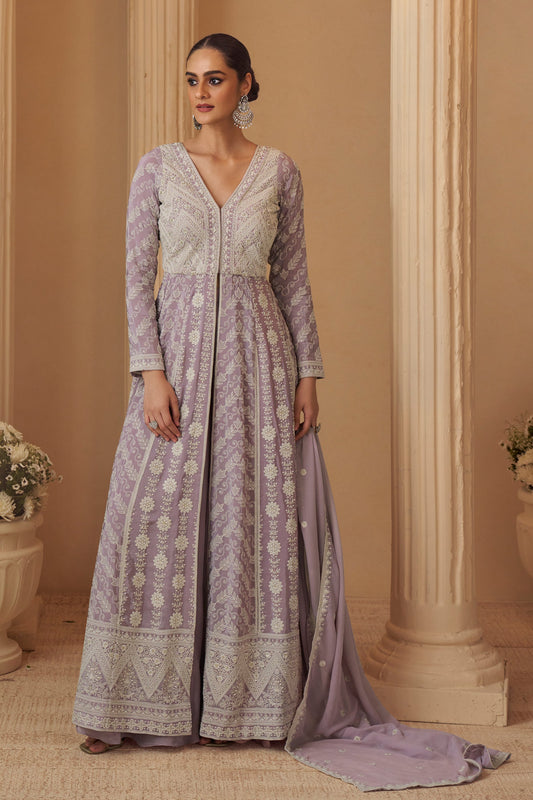 Mauve Readymade Embroidered Georgette Palazzo Suit-SAR11976_1_SareeButa.com