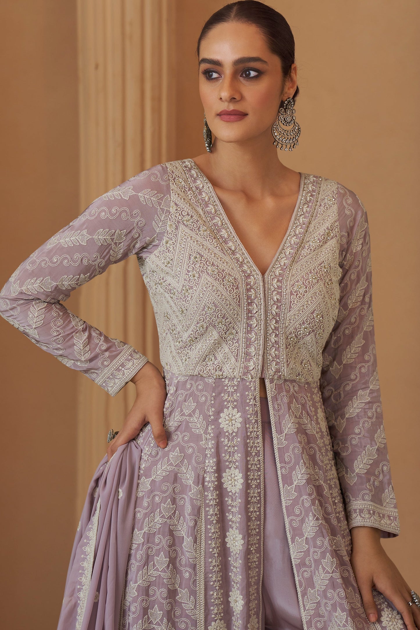 Mauve Readymade Embroidered Georgette Palazzo Suit-SAR11976_3_SareeButa.com