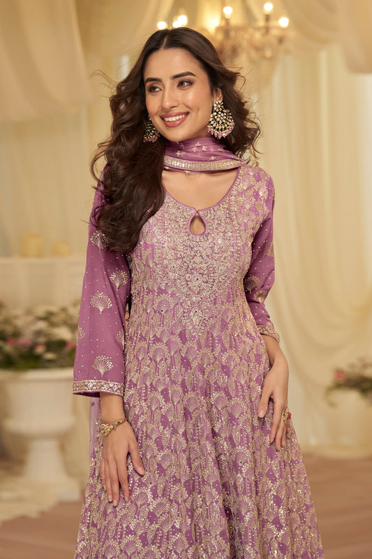 Mauve Readymade Georgette Anarkali Suit-SAR11972_2_SareeButa.com