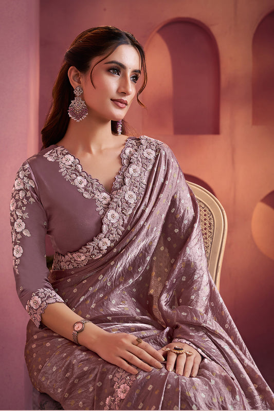 Mauve Satin Silk Bandhani Saree-SAR10893_2_SareeButa.com