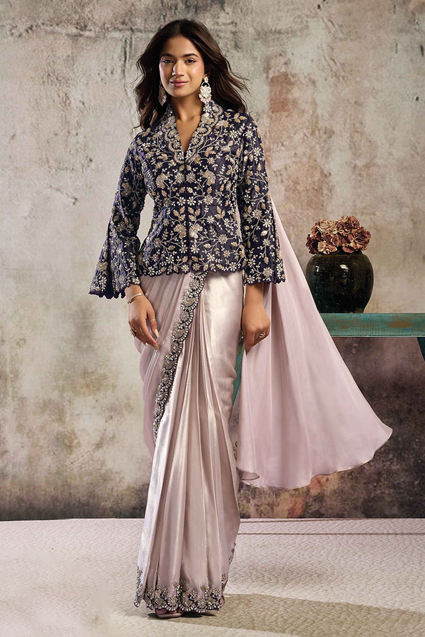 Mauve Satin Silk Readymade Saree with Stitched Blouse-SAR12097_1_SareeButa.com