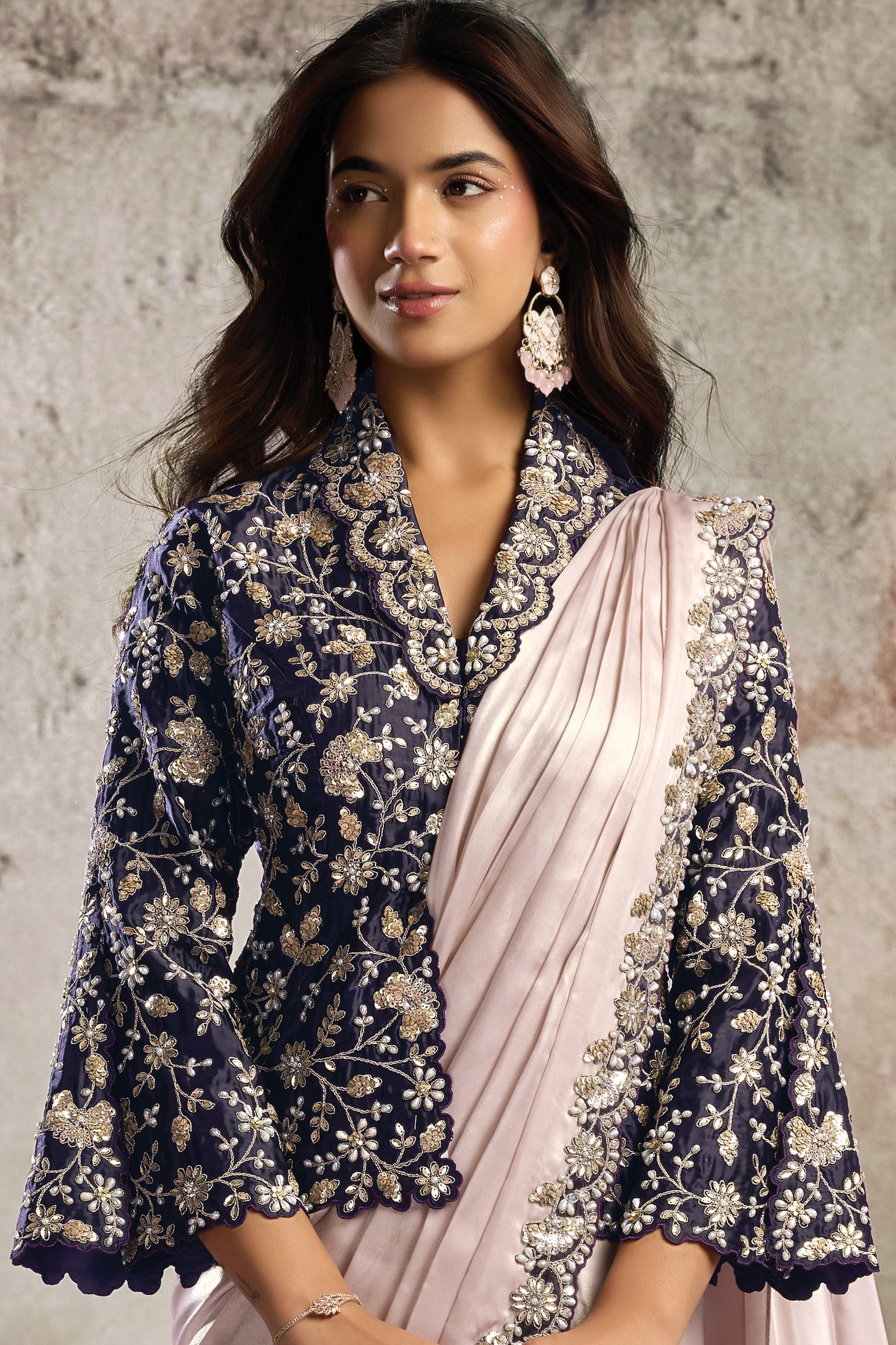 Mauve Satin Silk Readymade Saree with Stitched Blouse-SAR12097_2_SareeButa.com