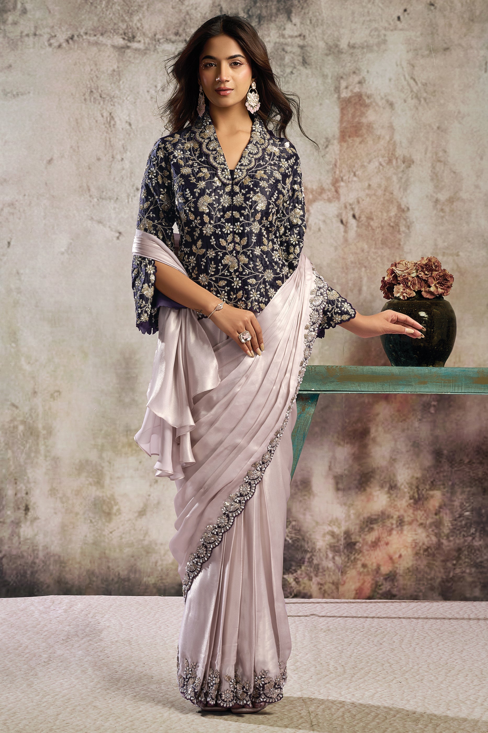 Mauve Satin Silk Readymade Saree with Stitched Blouse-SAR12097_4_SareeButa.com