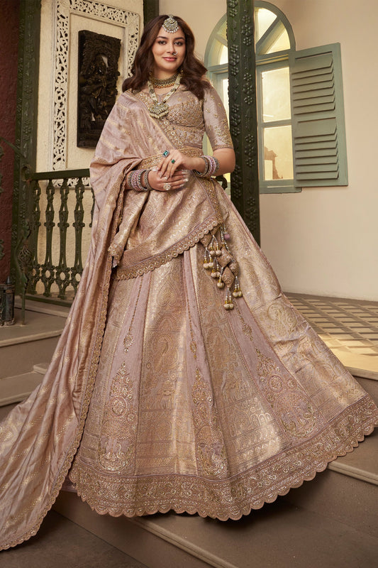 Mauve Semi-Stitched Banarasi Silk Lehenga-SAR11695_1_SareeButa.com