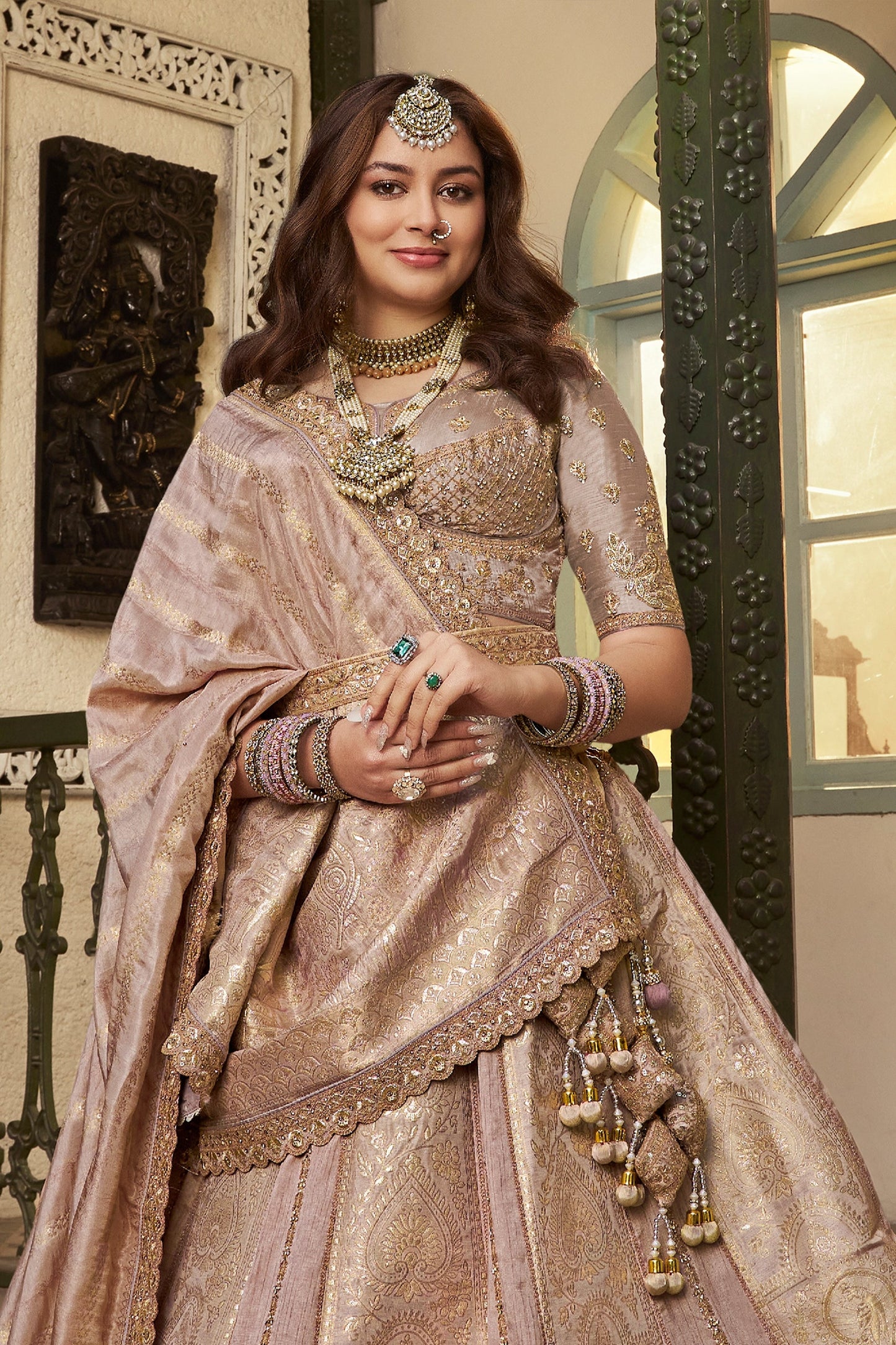 Mauve Semi-Stitched Banarasi Silk Lehenga-SAR11695_5_SareeButa.com