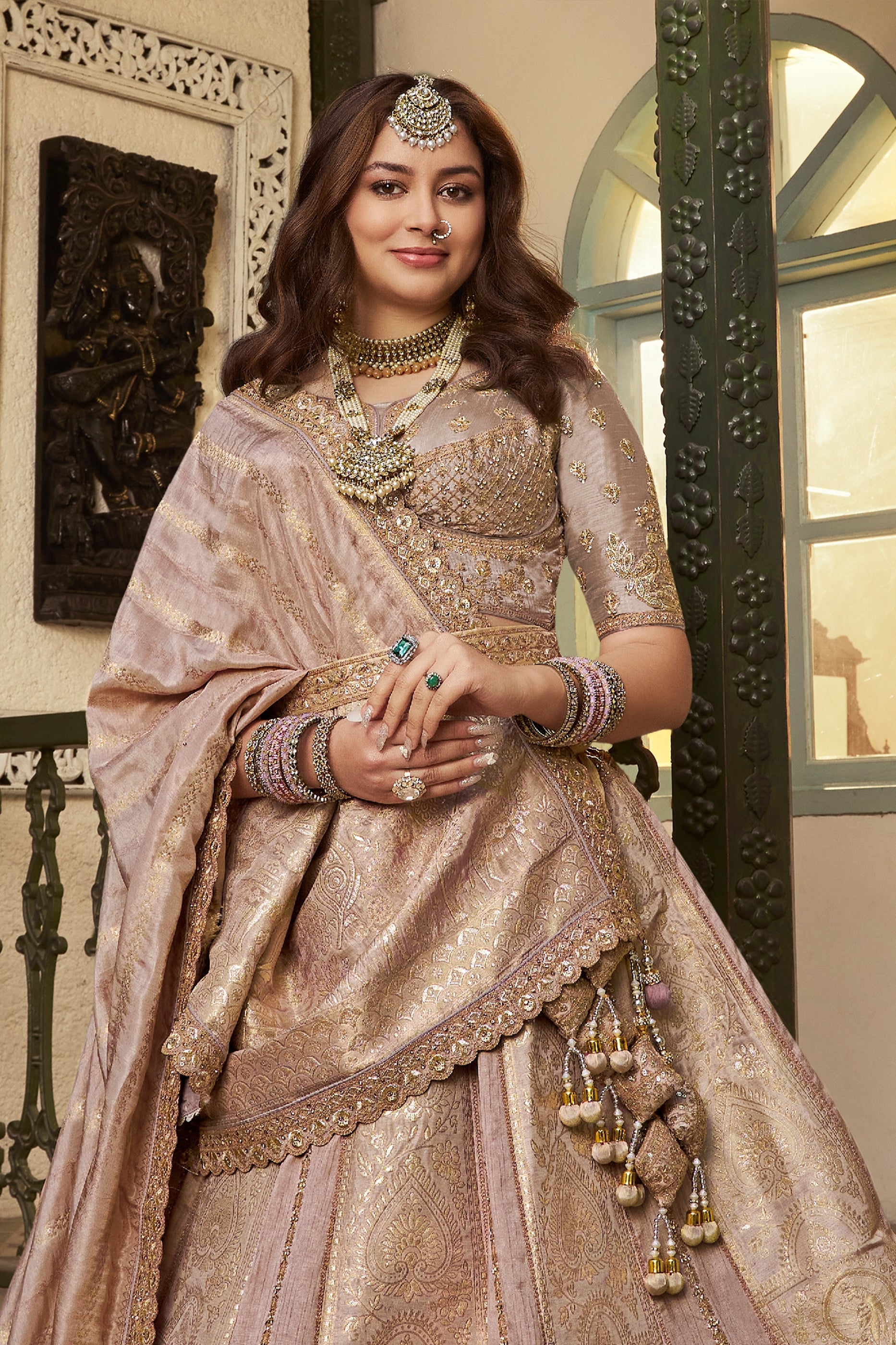 Mauve Semi-Stitched Banarasi Silk Lehenga-SAR11695_5_SareeButa.com