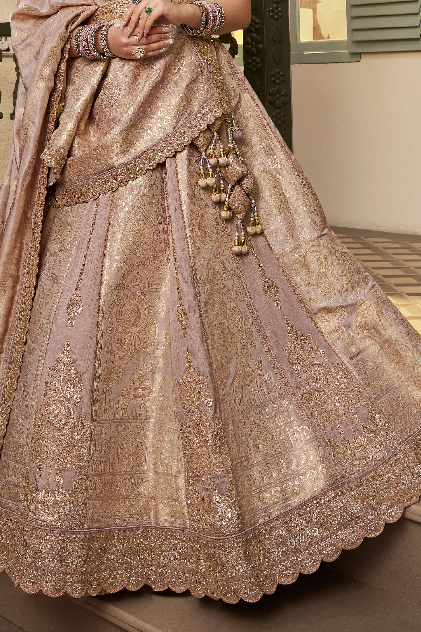 Mauve Semi-Stitched Banarasi Silk Lehenga-SAR11695_4_SareeButa.com
