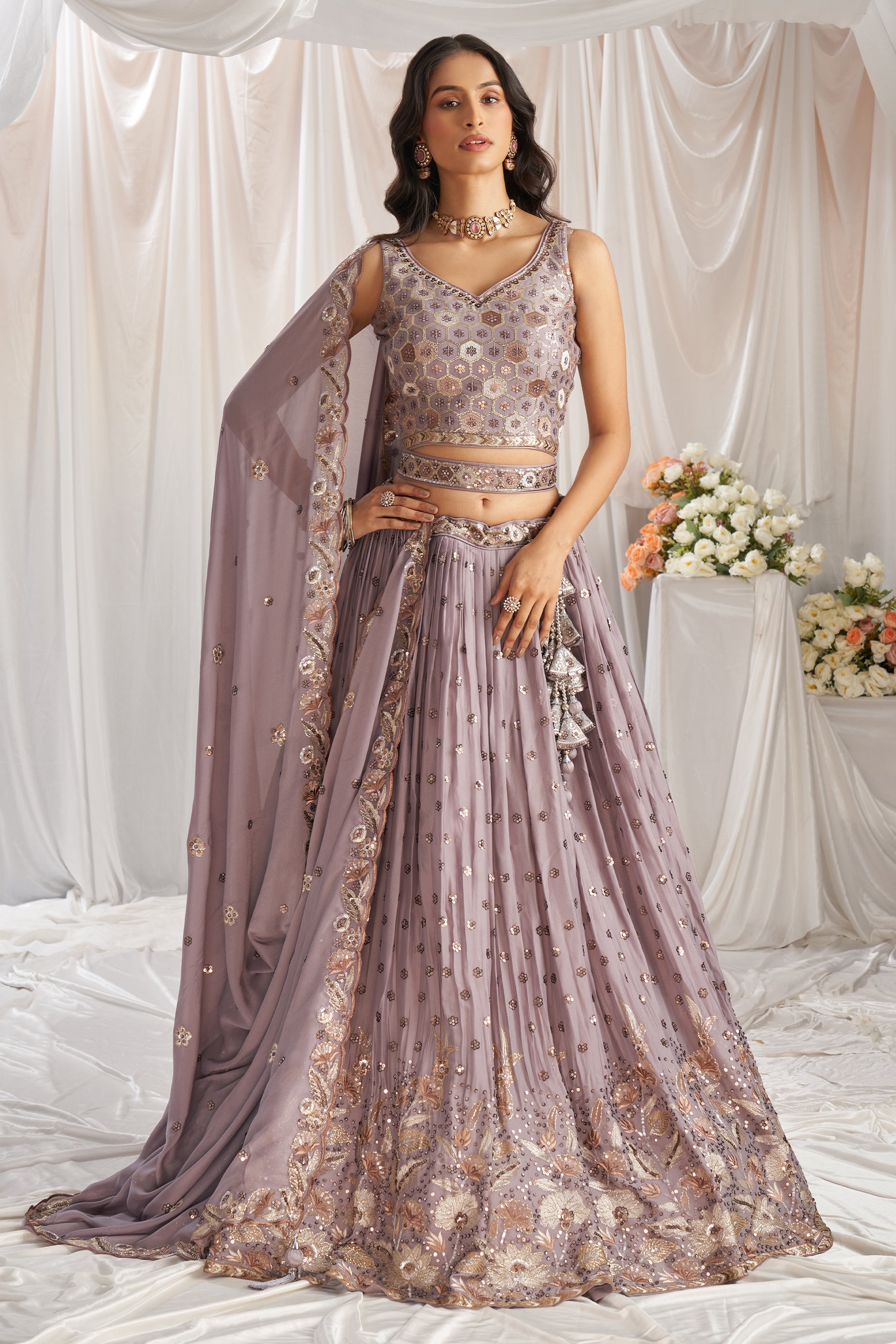 Mauve Semi-Stitched Embroidered Georgette Lehenga-SAR12840_1_SareeButa.com