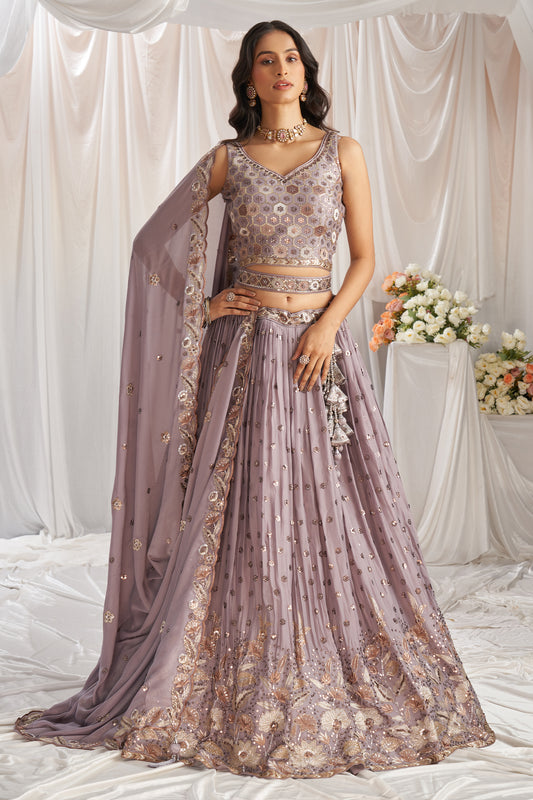 Mauve Semi-Stitched Embroidered Georgette Lehenga-SAR12840_1_SareeButa.com