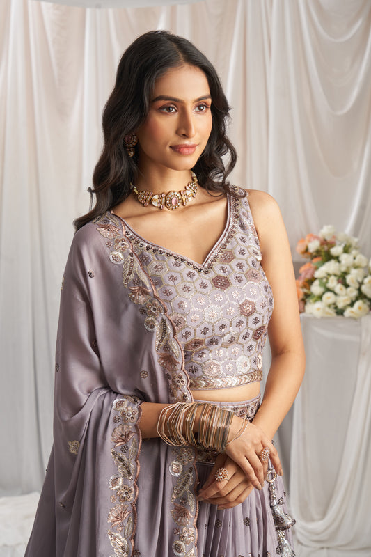 Mauve Semi-Stitched Embroidered Georgette Lehenga-SAR12840_2_SareeButa.com