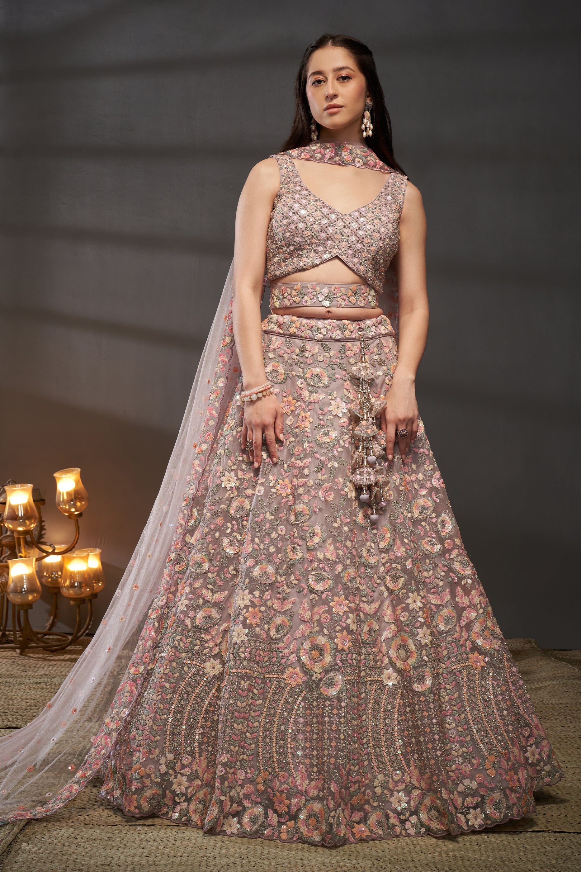 Mauve Semi-Stitched Embroidered Net Lehenga-SAR12823_1_SareeButa.com