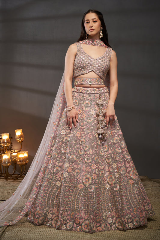 Mauve Semi-Stitched Embroidered Net Lehenga-SAR12823_1_SareeButa.com