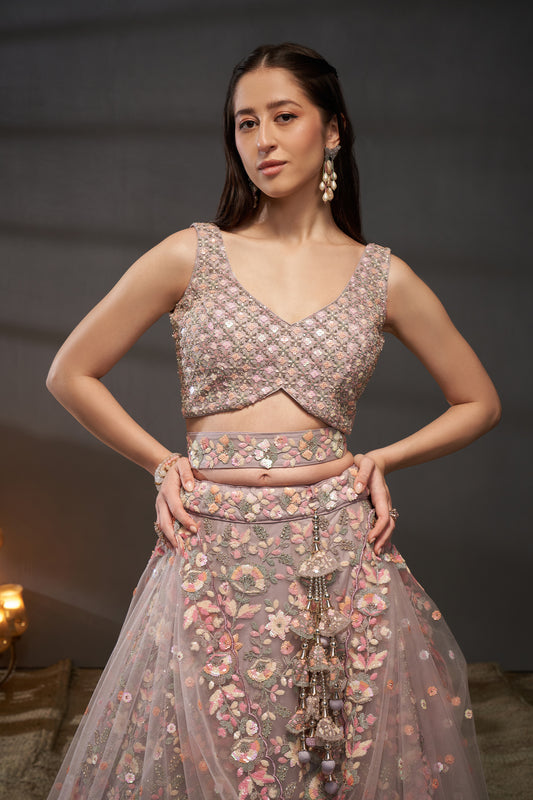 Mauve Semi-Stitched Embroidered Net Lehenga-SAR12823_2_SareeButa.com