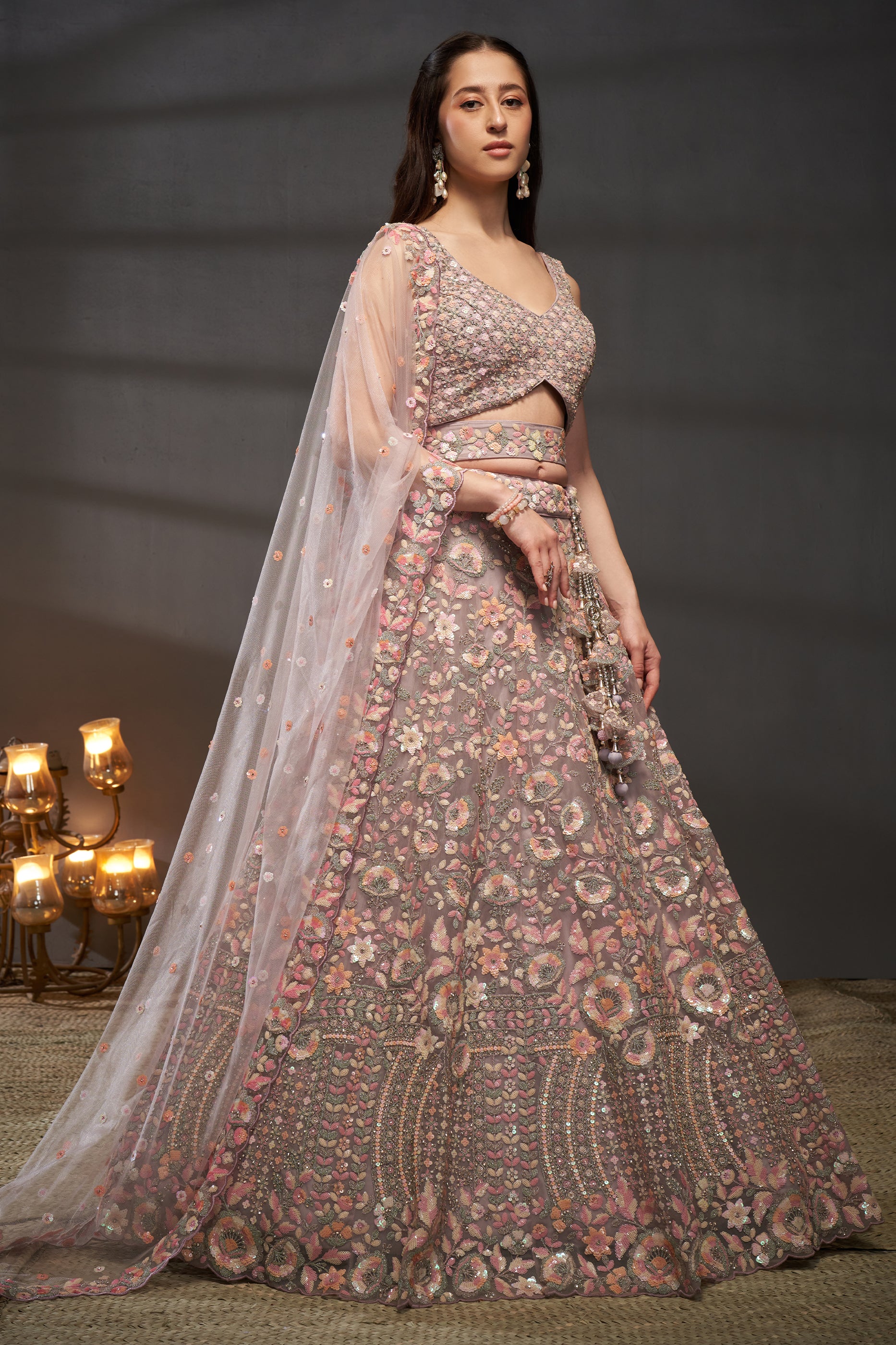 Mauve Semi-Stitched Embroidered Net Lehenga-SAR12823_3_SareeButa.com