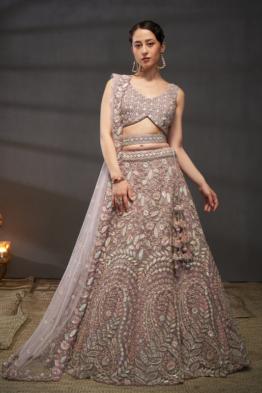 Mauve Semi-Stitched Embroidered Net Lehenga-SAR12827_1_SareeButa.com