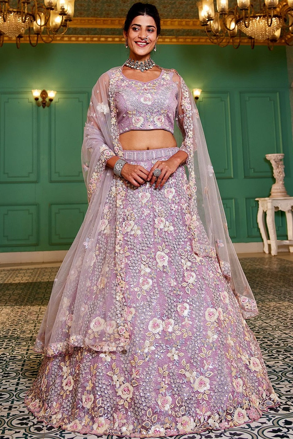 Mauve Semi Stitched Embroidered Net Lehenga-LC207_1_SareeButa.com