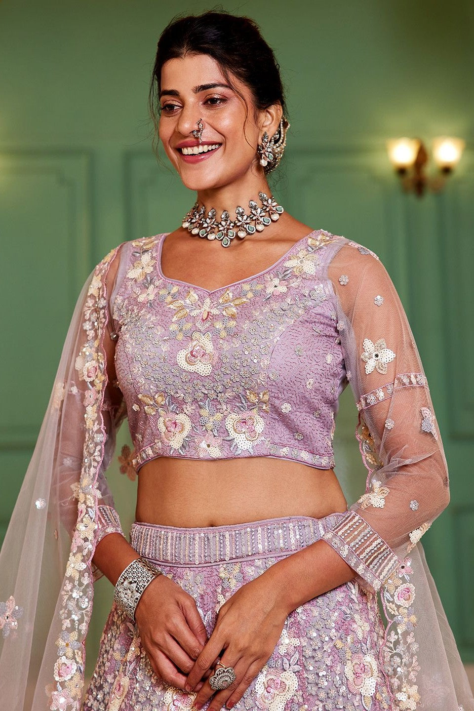 Mauve Semi Stitched Embroidered Net Lehenga-LC207_2_SareeButa.com