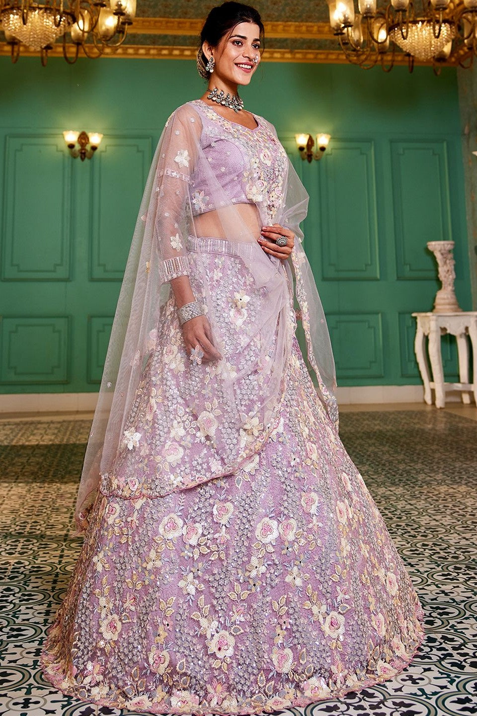 Mauve Semi Stitched Embroidered Net Lehenga-LC207_4_SareeButa.com