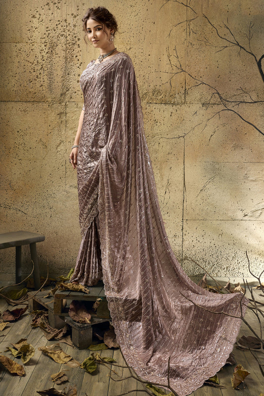 Mauve Sequin Work Velvet Satin Saree-SAR12813_1_SareeButa.com