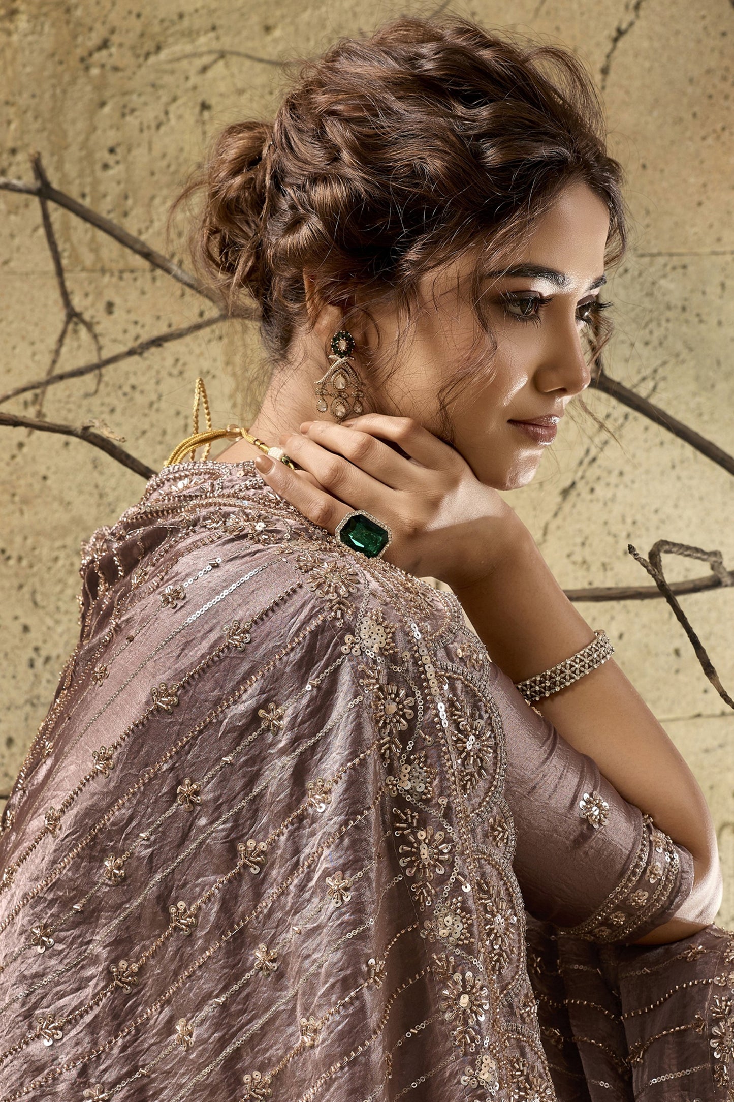 Mauve Sequin Work Velvet Satin Saree-SAR12813_3_SareeButa.com