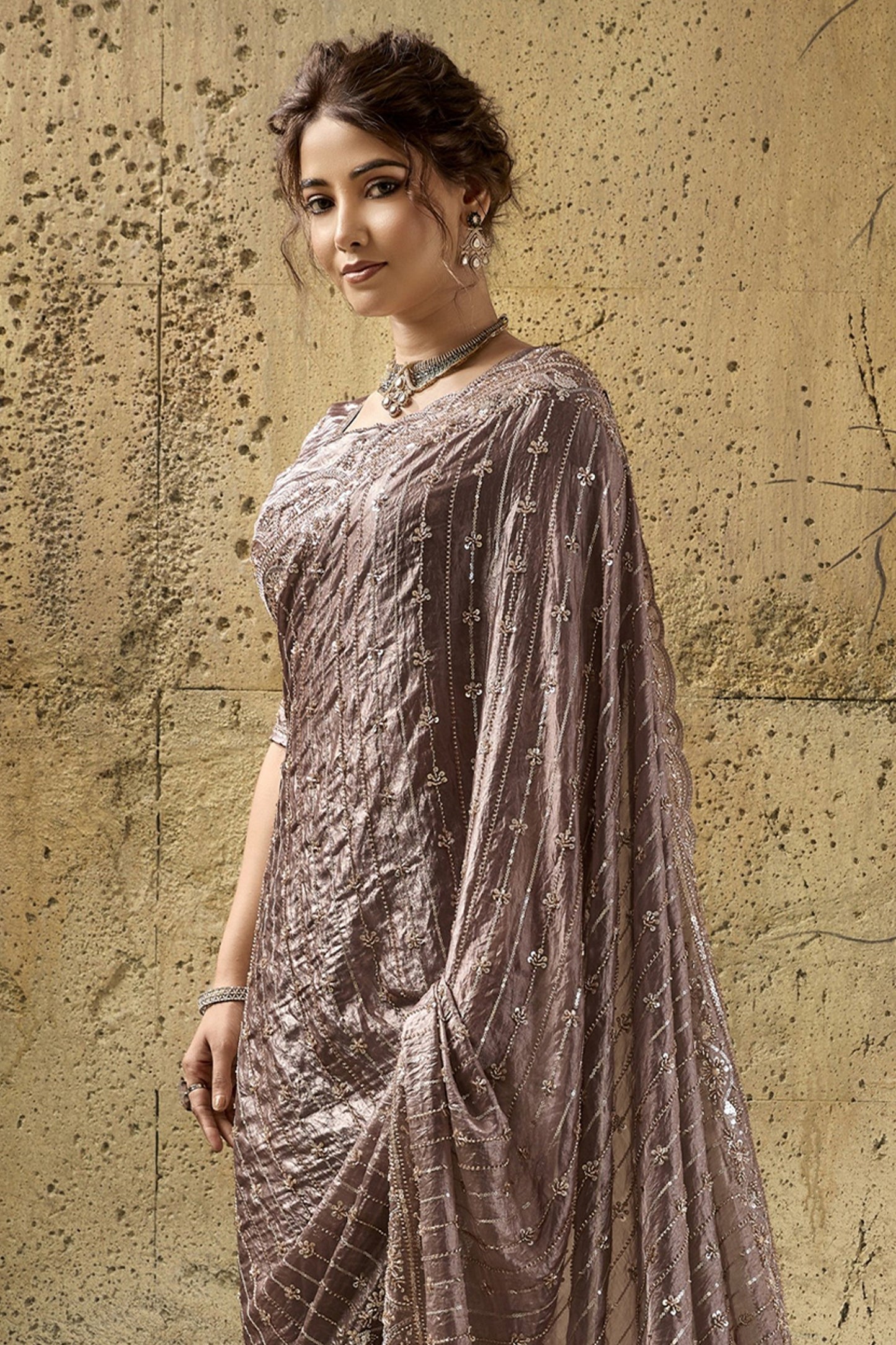 Mauve Sequin Work Velvet Satin Saree-SAR12813_6_SareeButa.com