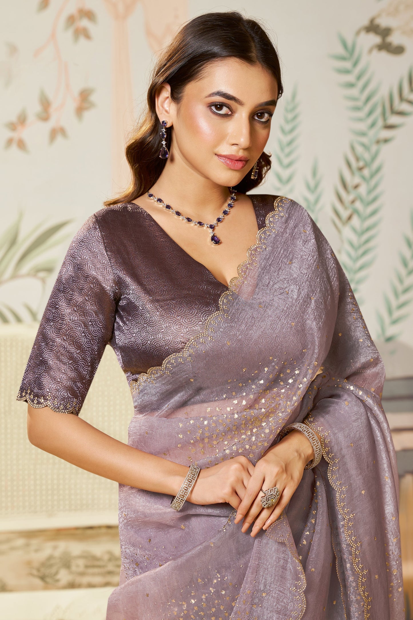 Mauve Stone Work Satin Organza Saree-SAR10474_2_SareeButa.com