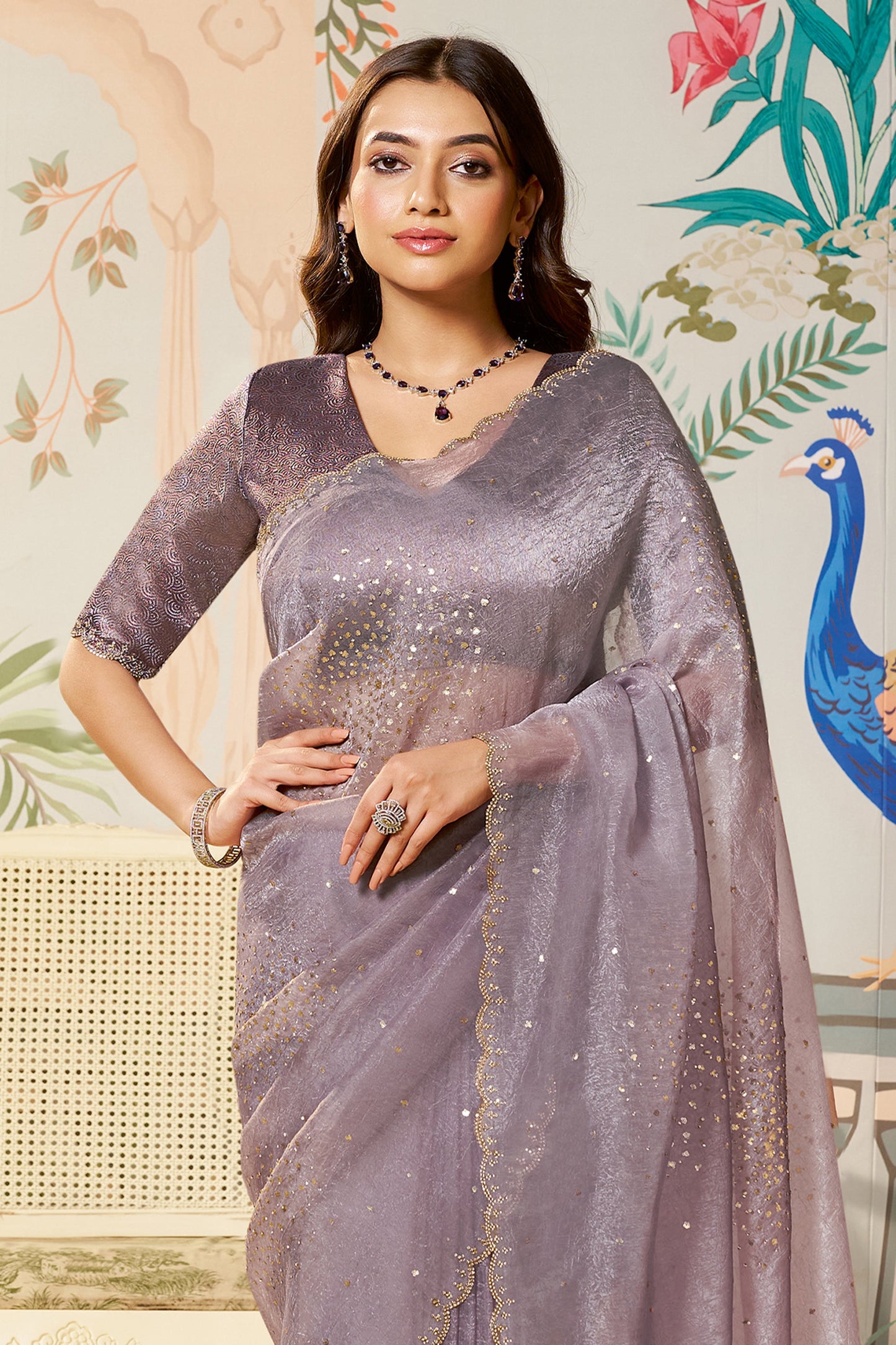 Mauve Stone Work Satin Organza Saree-SAR10474_3_SareeButa.com