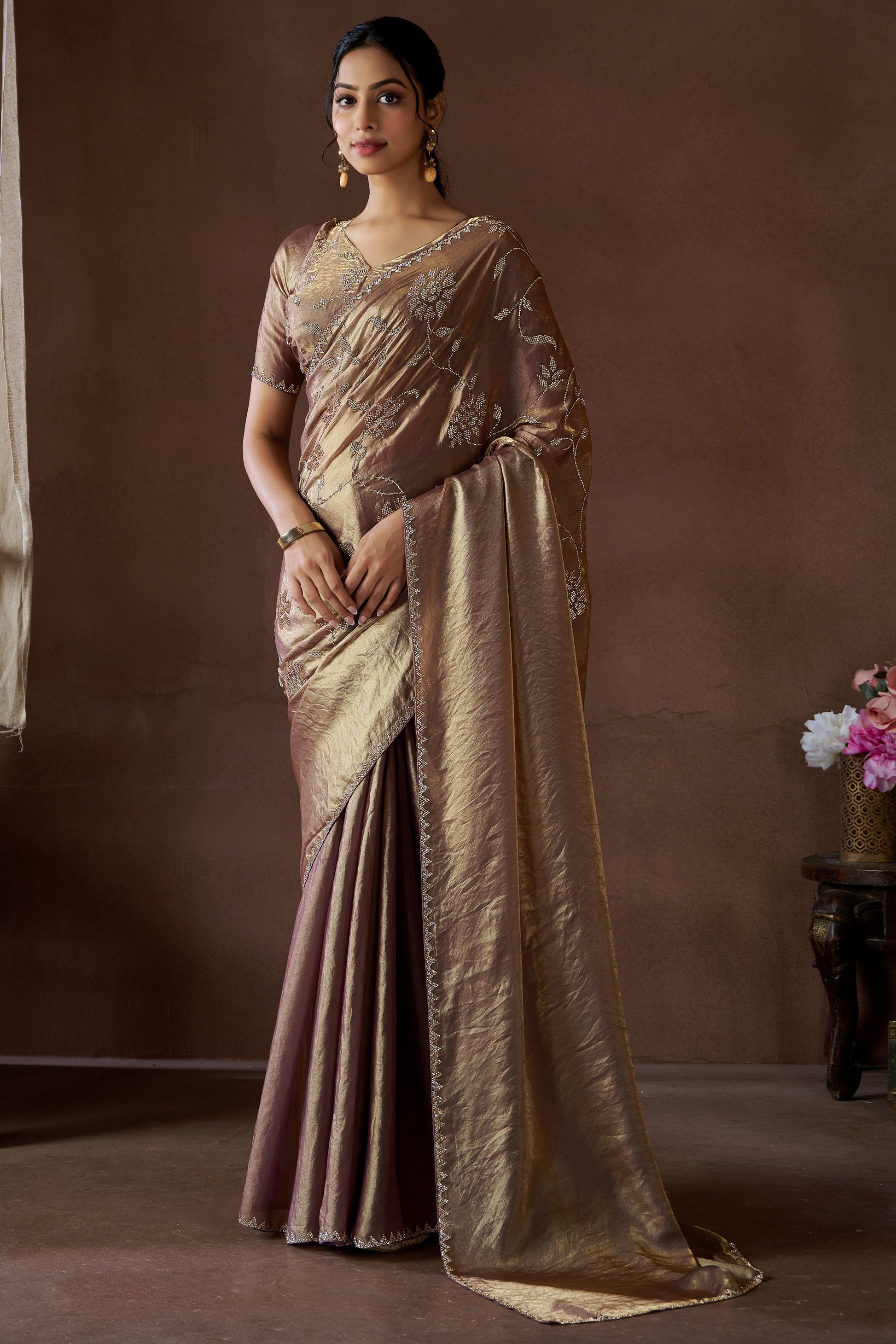 Mauve Stone Work Satin Silk Saree-ZB134204_1_SareeButa.com
