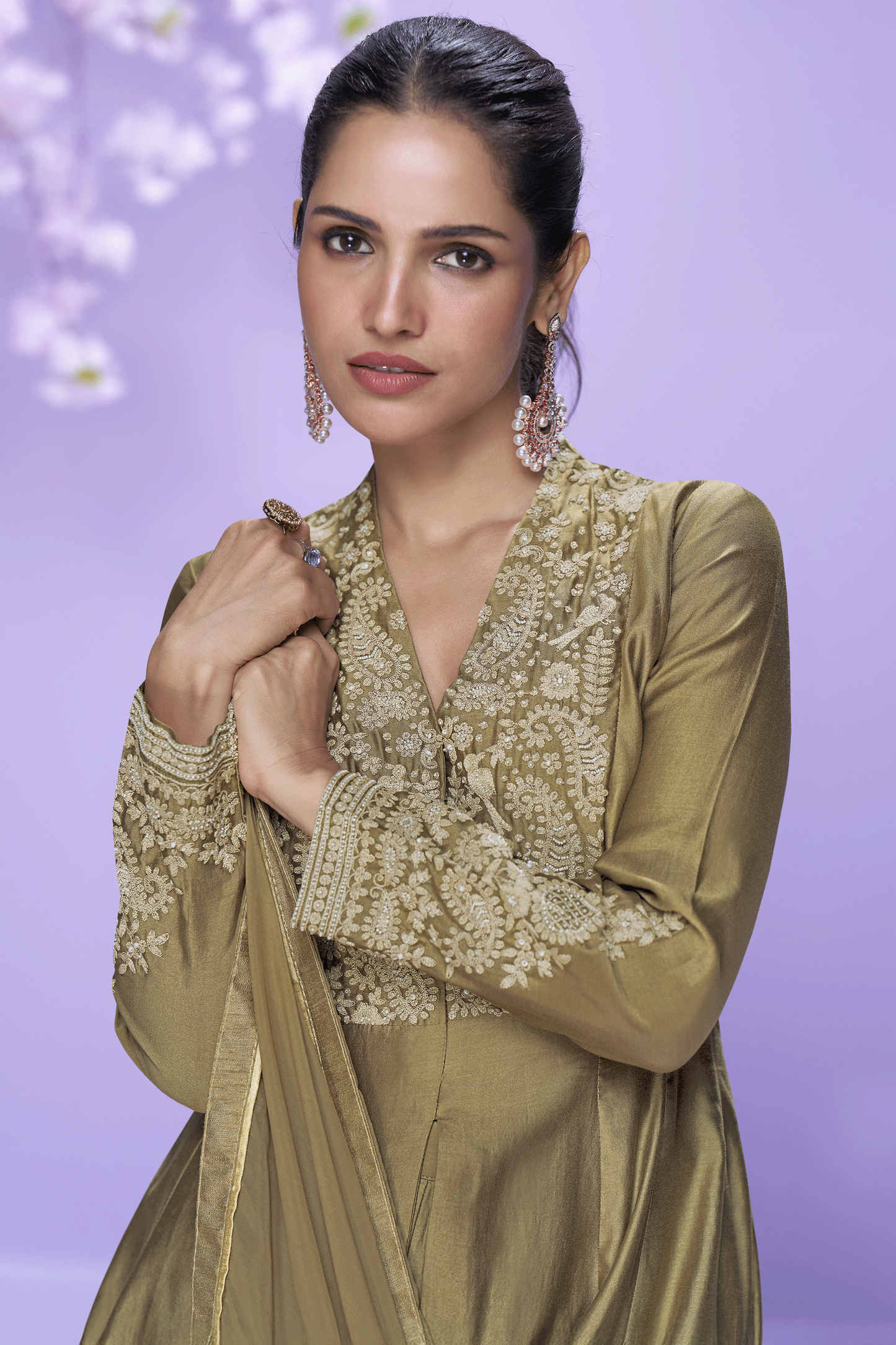 Mehendi Green Readymade Embroidered A-Line Silk Suit-SS766_4_SareeButa.com
