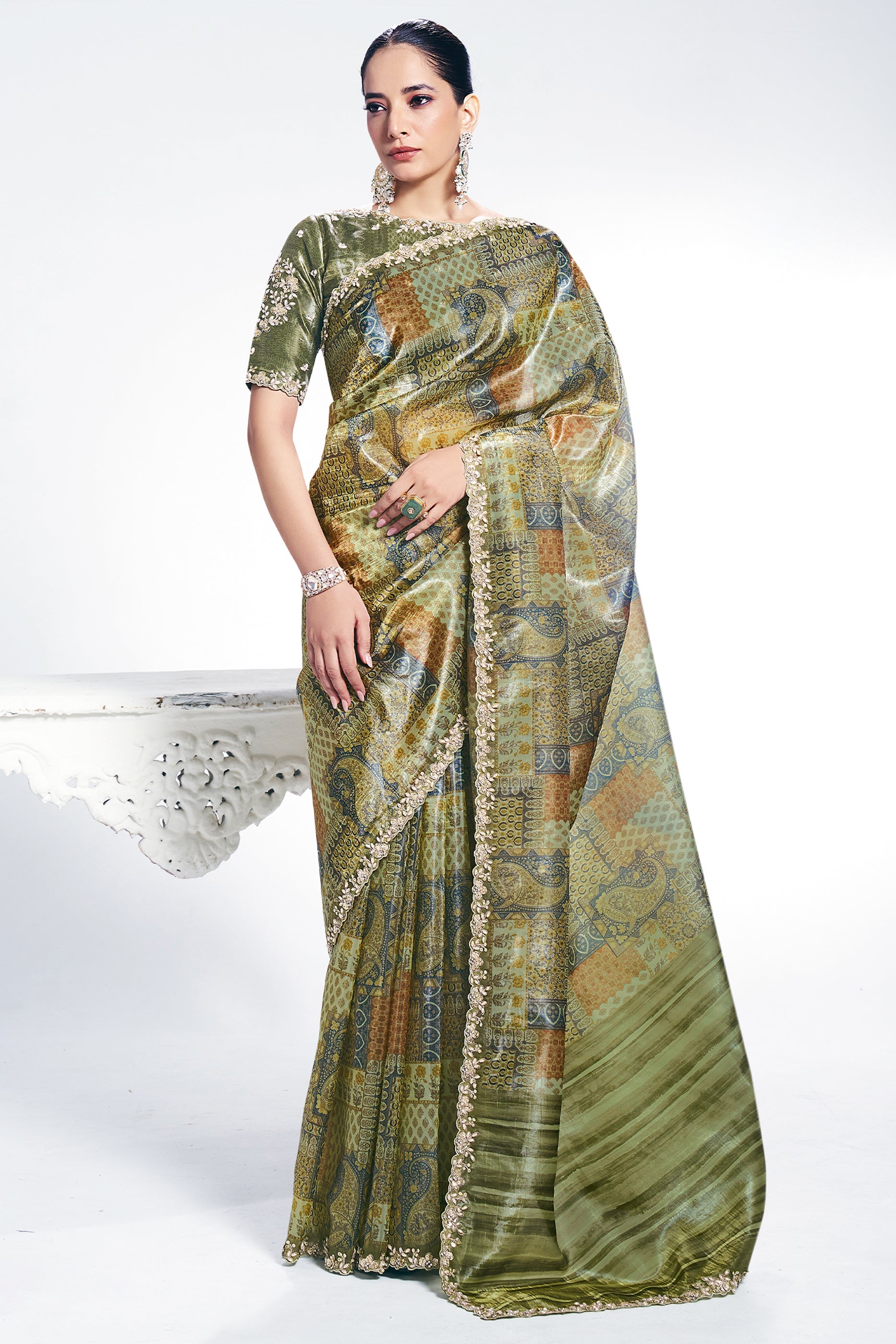 Mehendi Green Digital Printed Paper Silk Saree-SAR10263_1_SareeButa.com