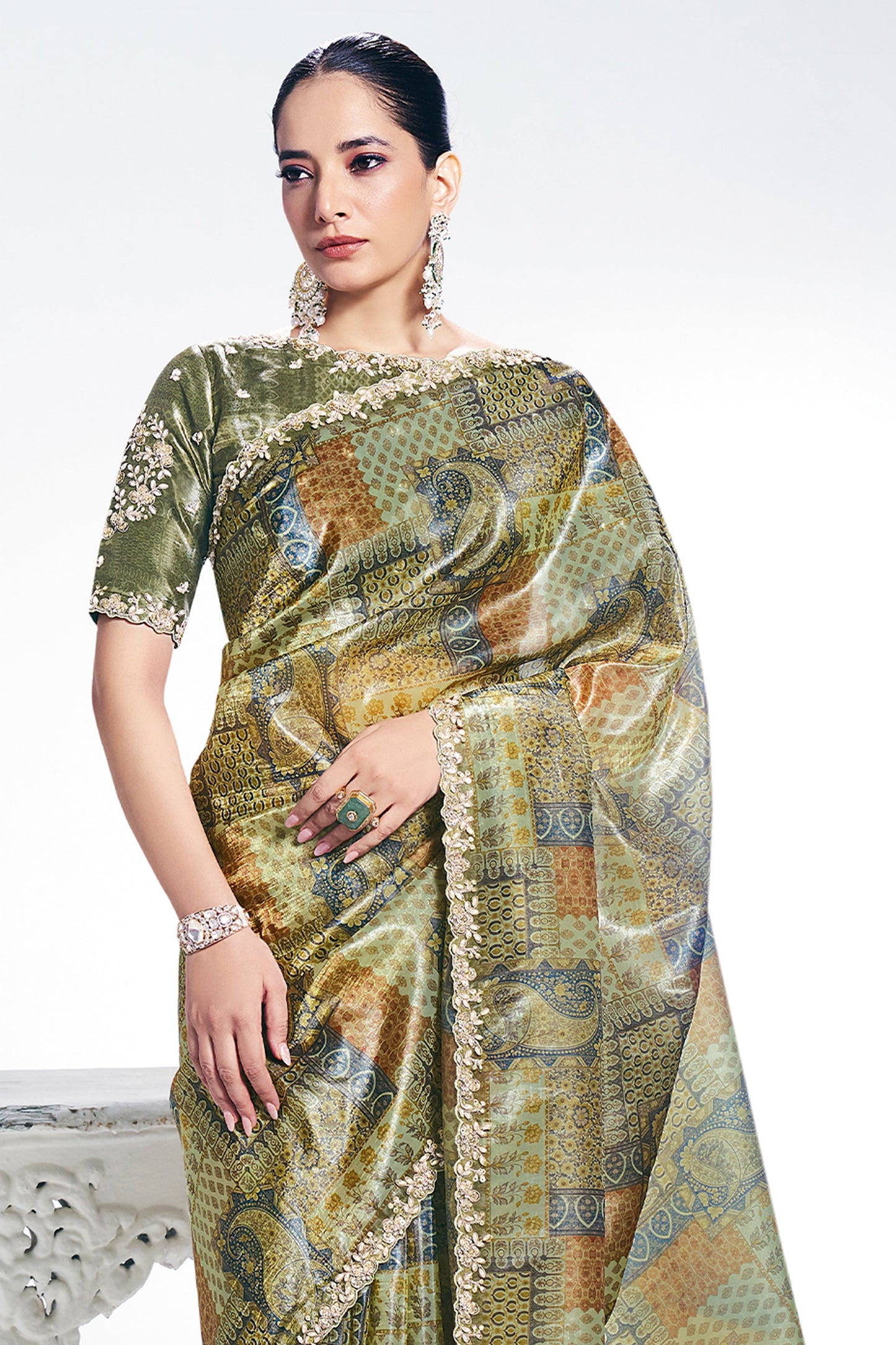 Mehendi Green Digital Printed Paper Silk Saree-SAR10263_3_SareeButa.com