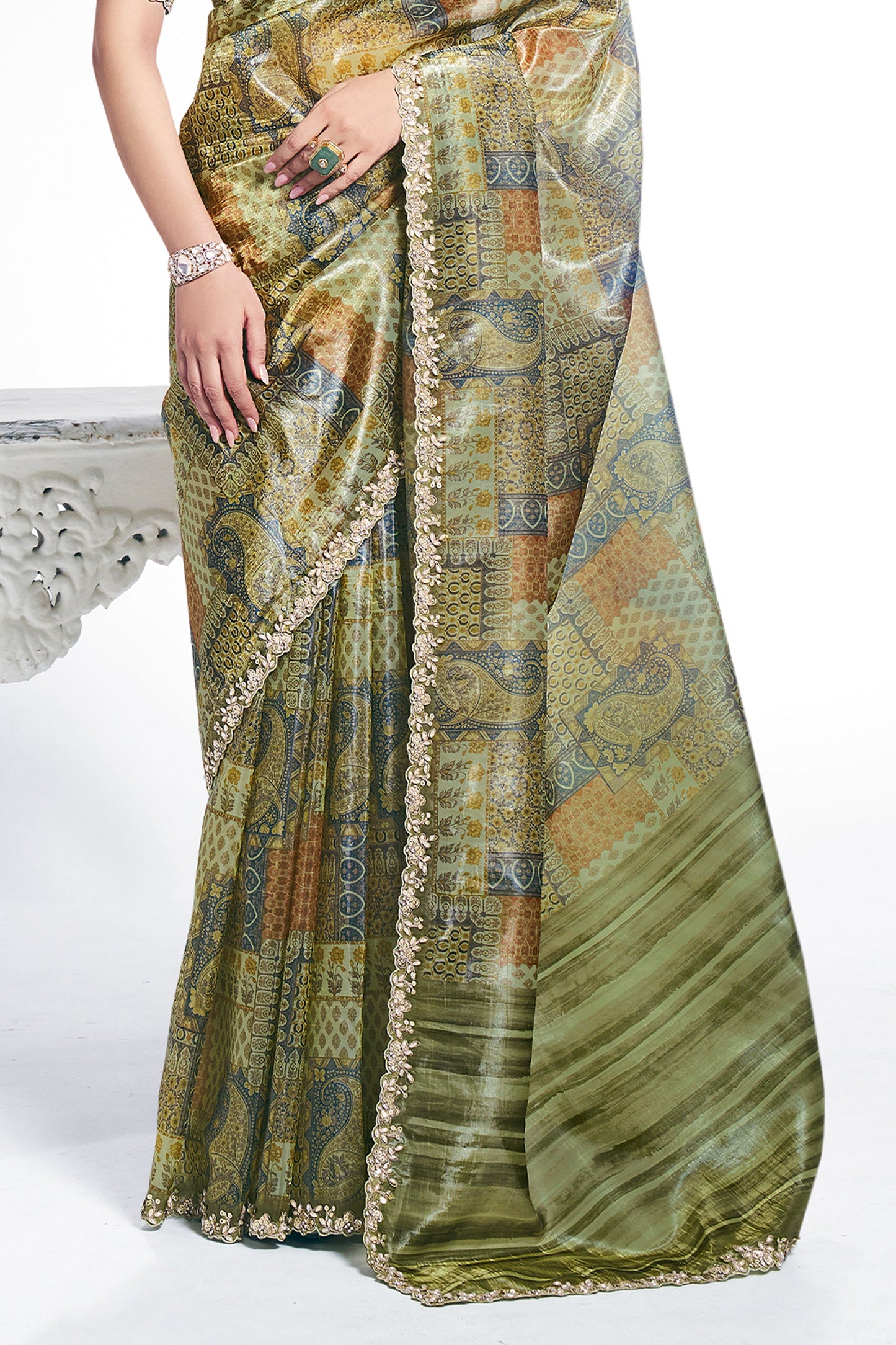 Mehendi Green Digital Printed Paper Silk Saree-SAR10263_4_SareeButa.com